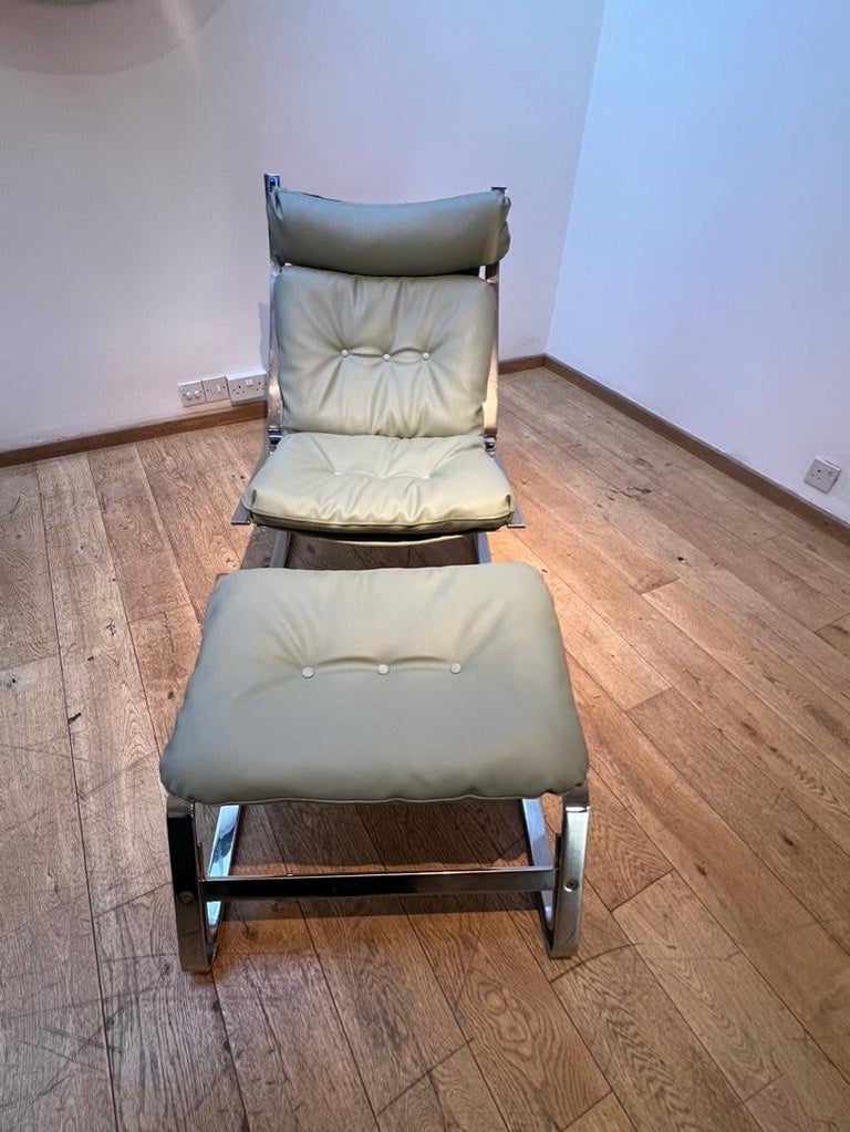 1970s Pair of Easy Chairs and Footstools, Scandinavian For Sale at 1stDibs