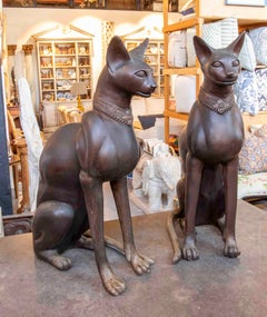 1970s Pair of Egyptian Bastet Cat Sculptures in Bronze