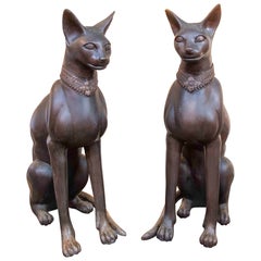1970s Pair of Egyptian Bastet Cat Sculptures in Bronze
