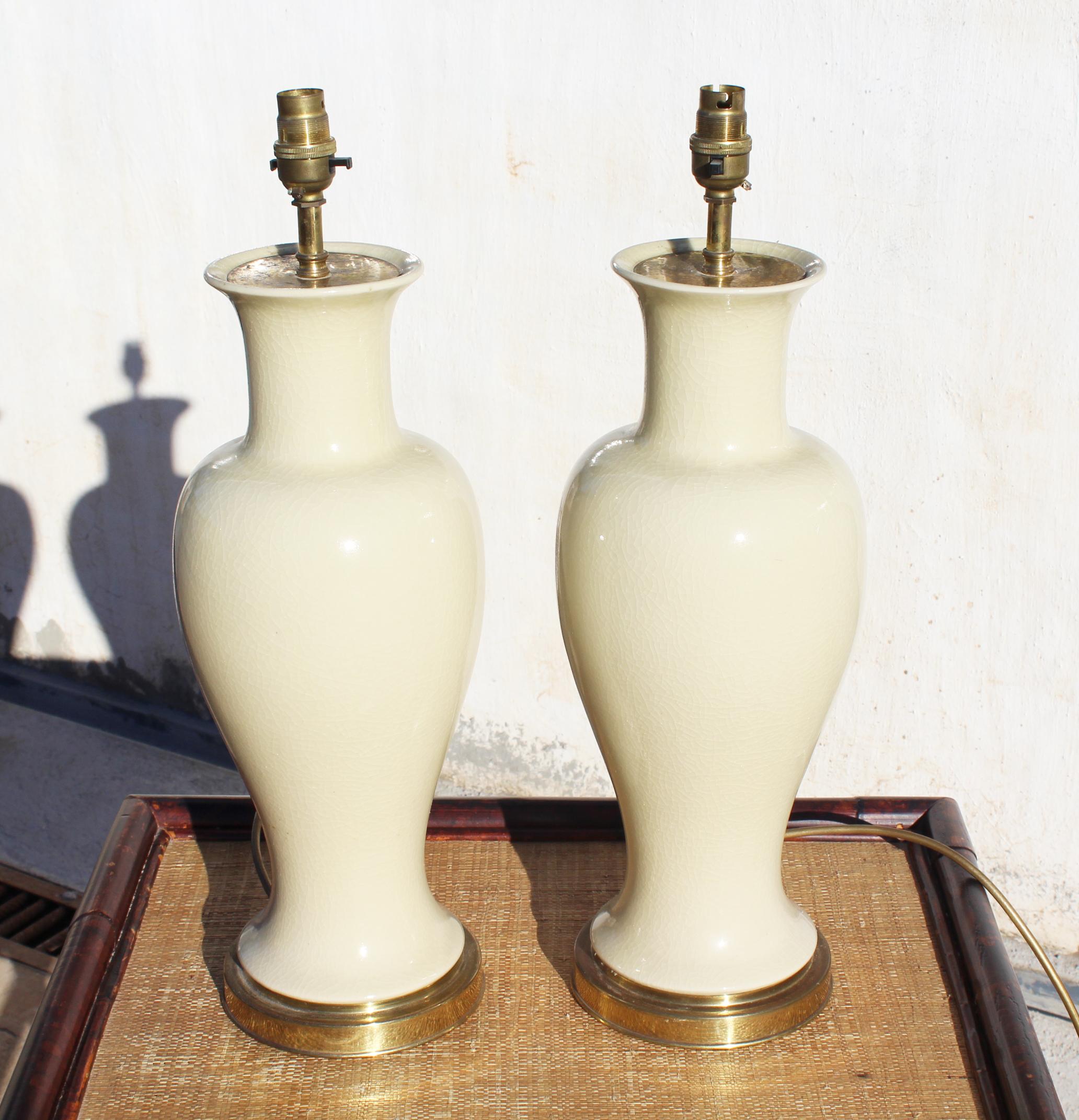 1970s pair of English white ceramic table lamps signed 