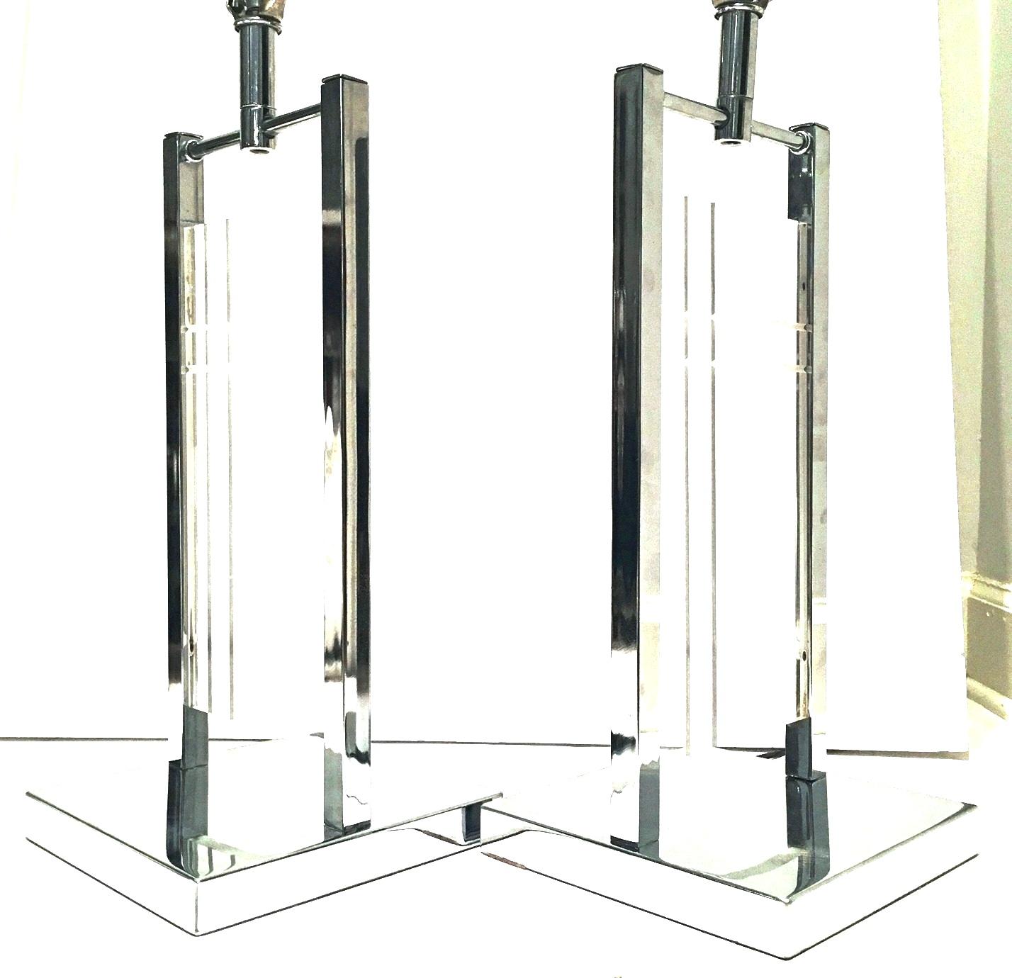 American 1970'S Pair of Etched Lucite & Chrome Table Lamps By, George Kovacs