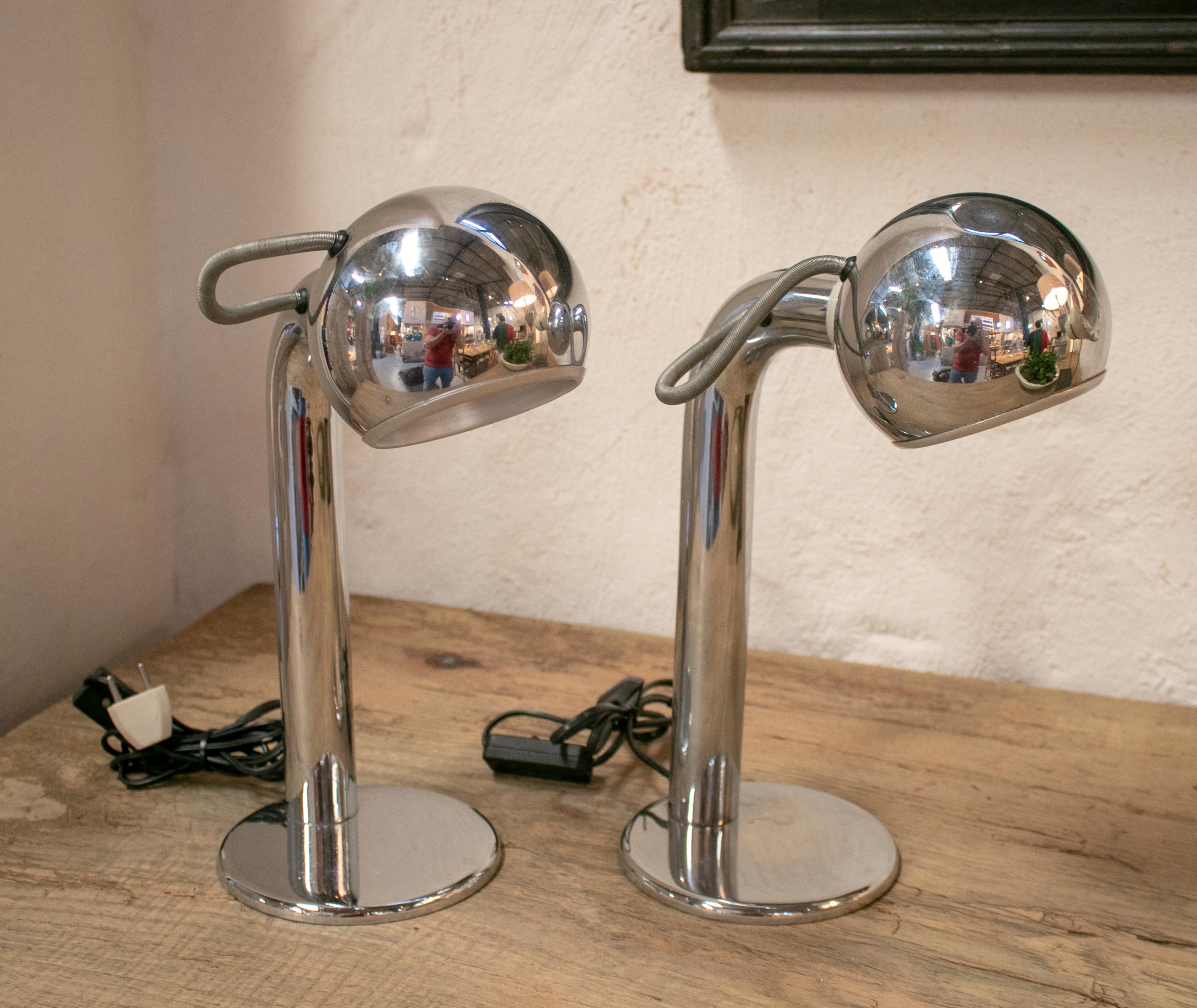 1970s pair of Fase stainless steel table lamps.