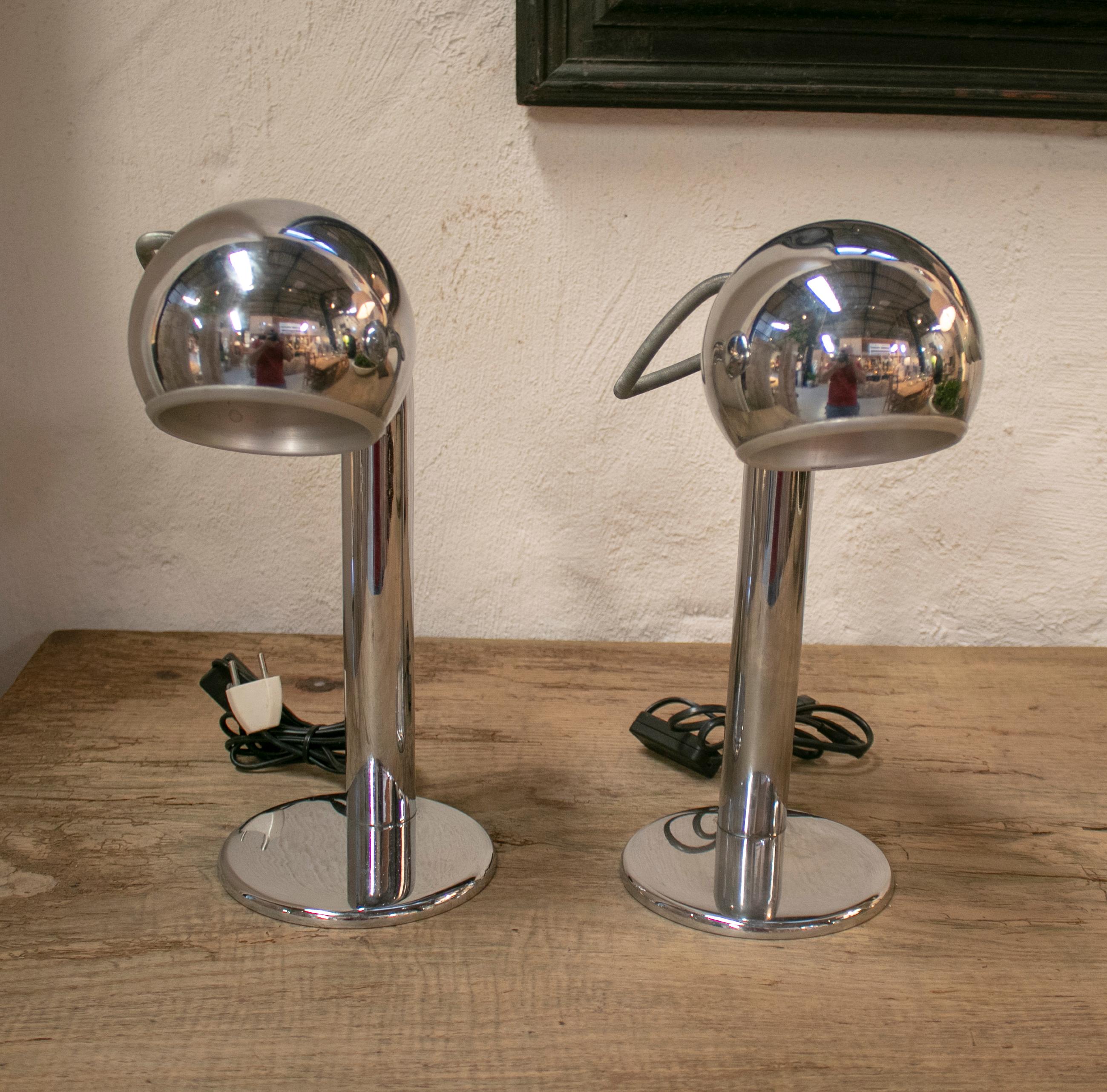 1970s Pair of Fase Stainless Steel Table Lamps In Good Condition In Marbella, ES