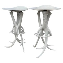1970s Pair of Faux Antler Aluminum Stools attributed to Arthur Court