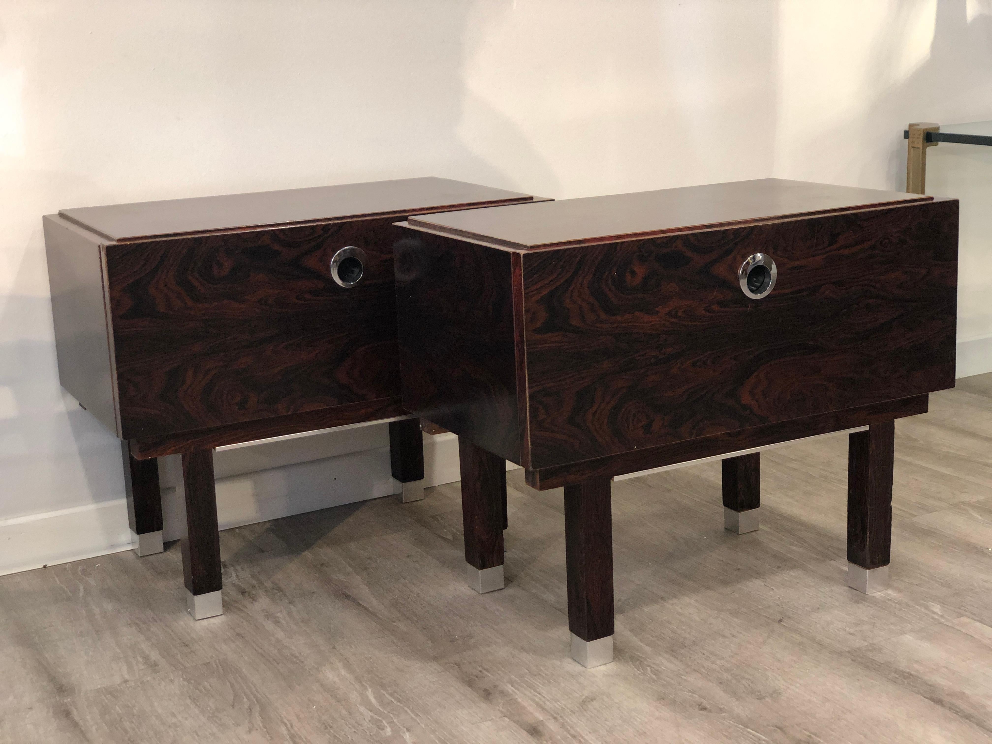 1970s Pair of Flap Door Night Stands Veneered Rosewood For Sale 1