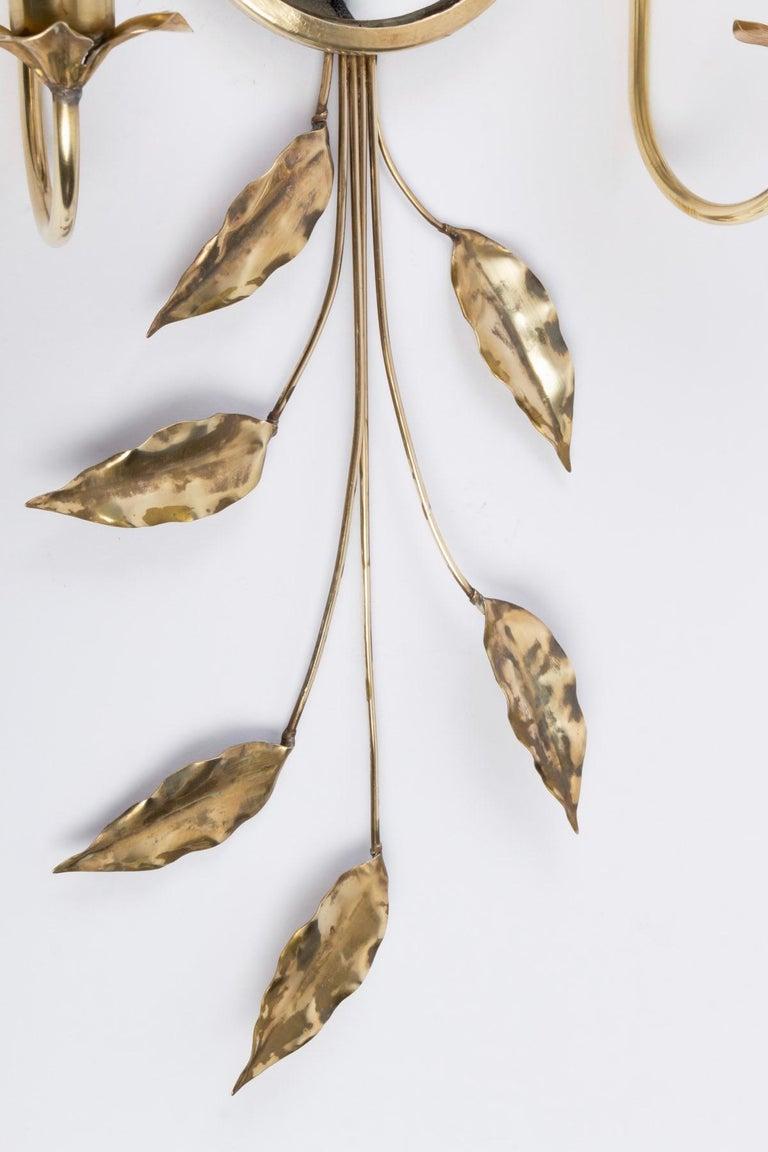 1970s Pair of Foliage Sconces in Gilded Brass from Maison Honoré In Good Condition In Saint-Ouen, FR