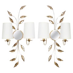 1970s Pair of Foliage Sconces in Gilded Brass from Maison Honoré