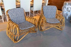 Coppia di poltrone in rattan e bambù in stile Franco Albini, anni '70, Italia