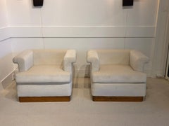 1970's Pair of French Armchairs Upholstered in Mohair Velvet