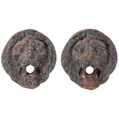 1970s Pair of French Cast Iron Lion Head Water Spouts