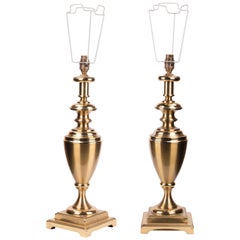 1970s Pair of French Golden Metal Table Lamps