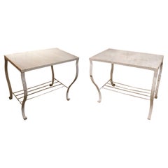 1970s Pair of French Iron Consoles with Marble Top Surface