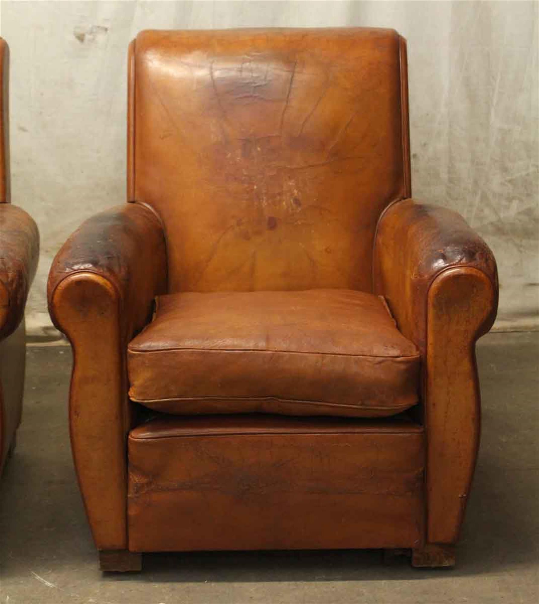 Late 20th Century 1970s Pair of French Leather Club Chairs