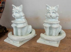 1970s Pair of French Limoges Porcelain Cat Sculptures.