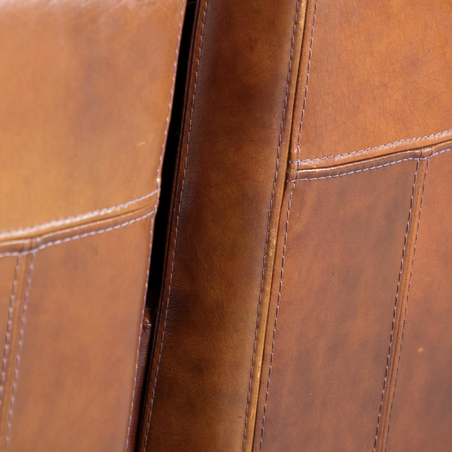 1970s Pair of French Mid-Century Modern Oversized Cognac Lounge Armchairs 13