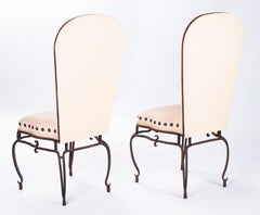 1970s Pair of French Wrought Iron White Upholstered Chairs