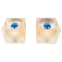 1970's Pair of Frosted Glass Cube Table Lamps by Peill & Putzler
