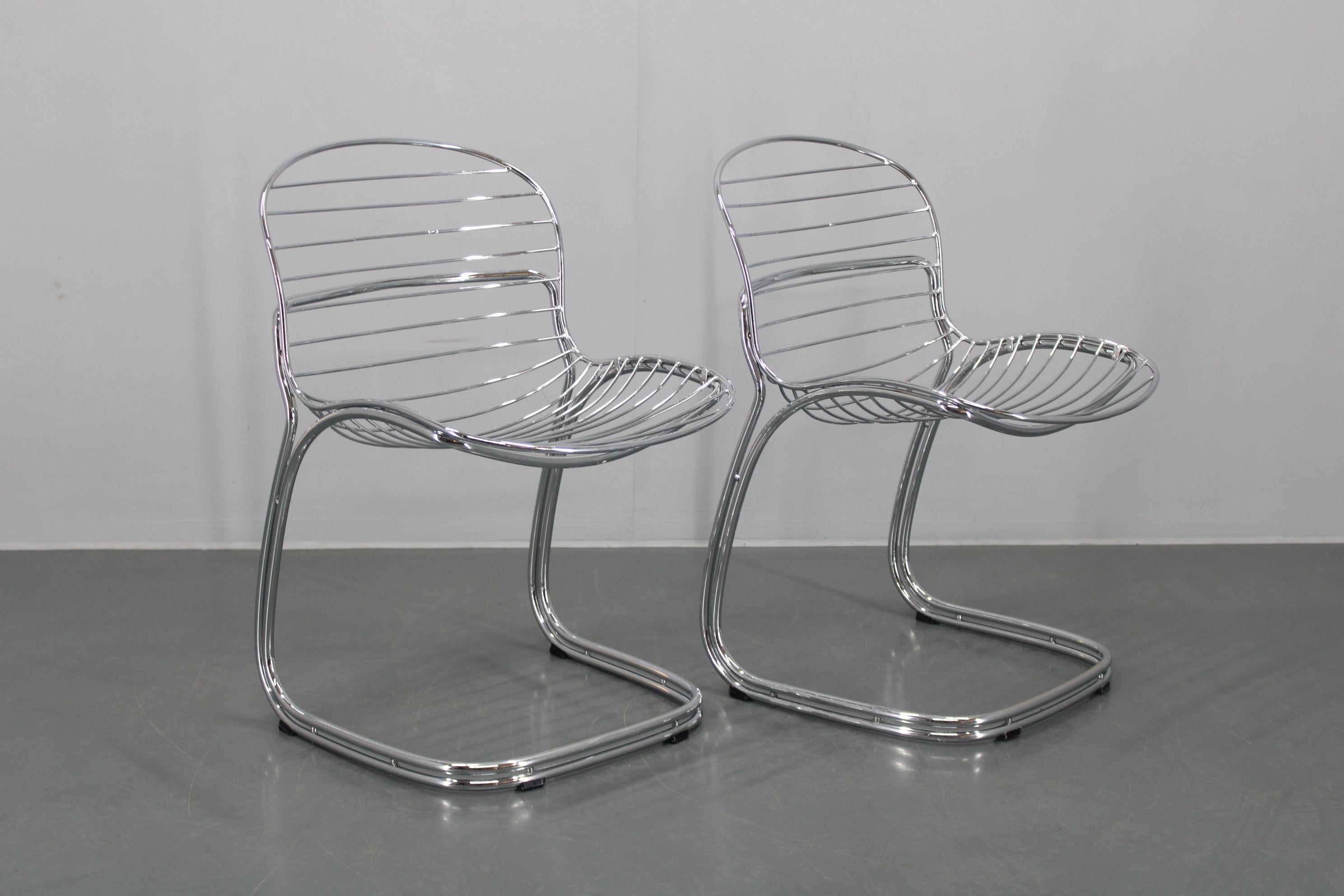 Mid-Century Modern 1970s Pair of Gastone Rinaldi Chromed Steel Chairs for Rima, Italy For Sale