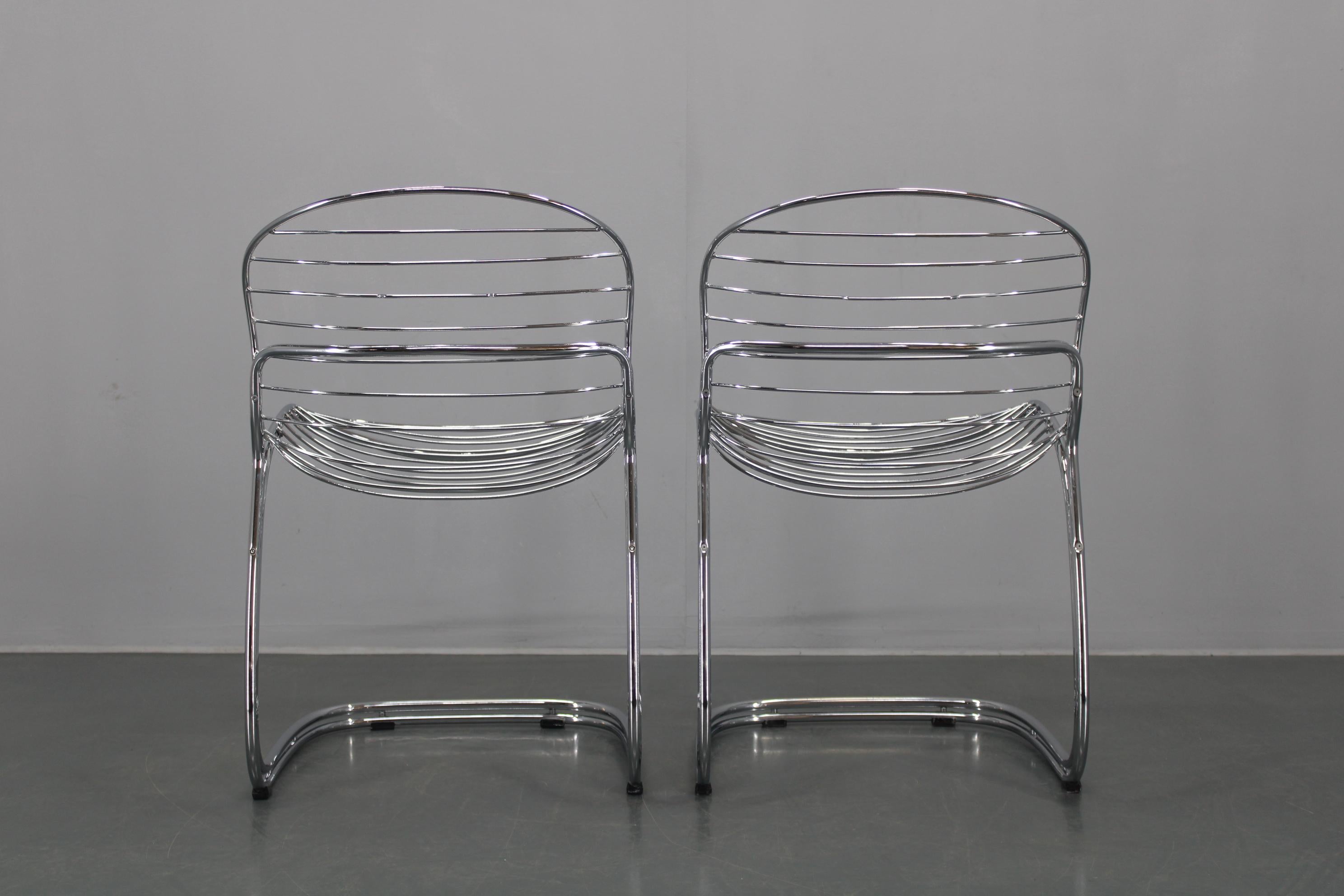Czech 1970s Pair of Gastone Rinaldi Chromed Steel Chairs for Rima, Italy For Sale