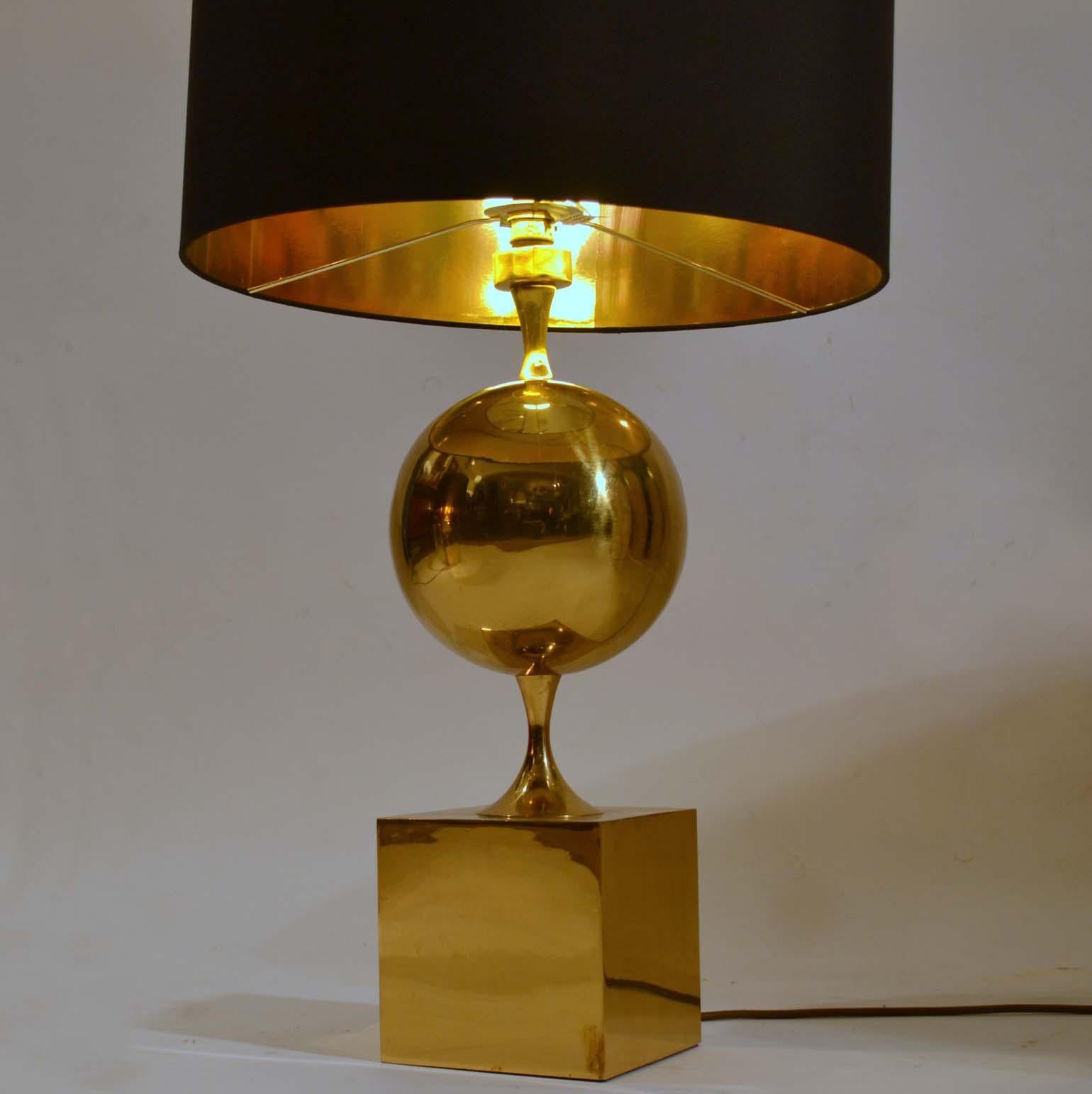 1970s Pair of Geometric Brass Table Lamps by Maison Philippe Barbier, France 2