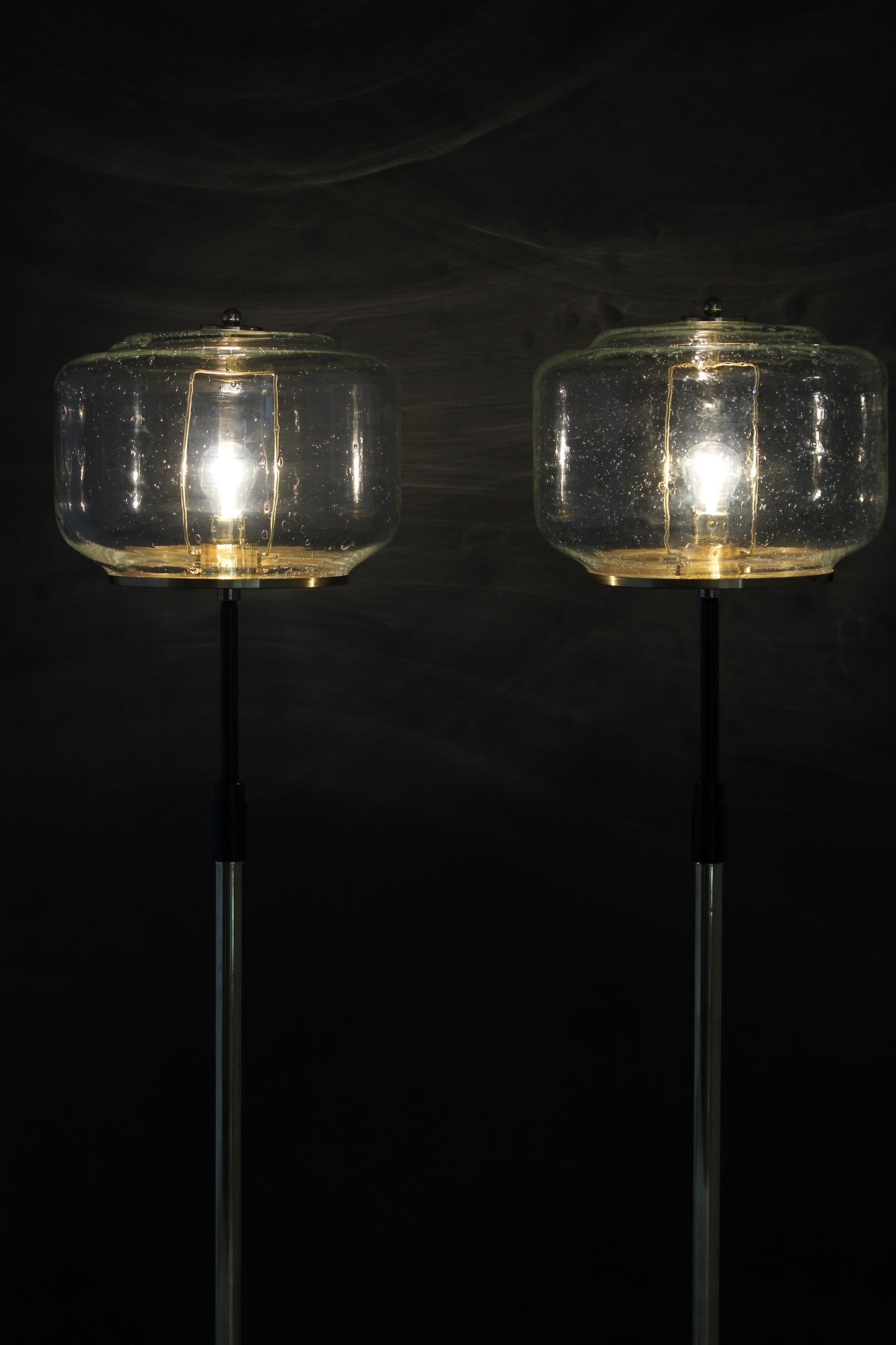 1970s Pair of Glass Brass Floor Lamps by Kamenicky Senov , Czechoslovakia For Sale 5