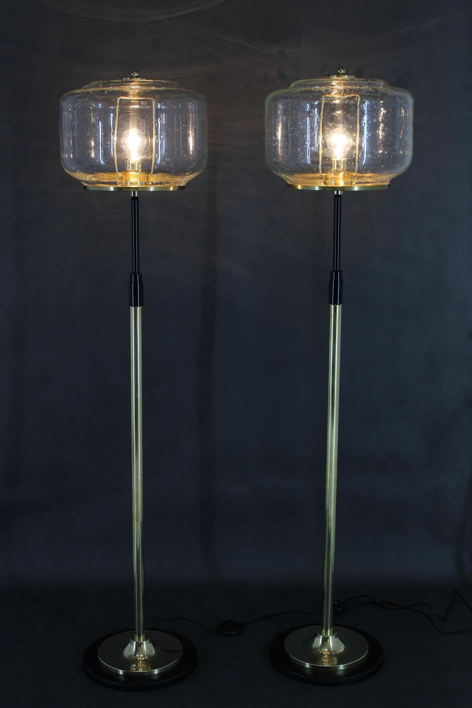 1970s Pair of Glass Brass Floor Lamps by Kamenicky Senov , Czechoslovakia For Sale 6
