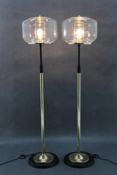 1970s Pair of Glass Brass Floor Lamps by Kamenicky Senov , Czechoslovakia