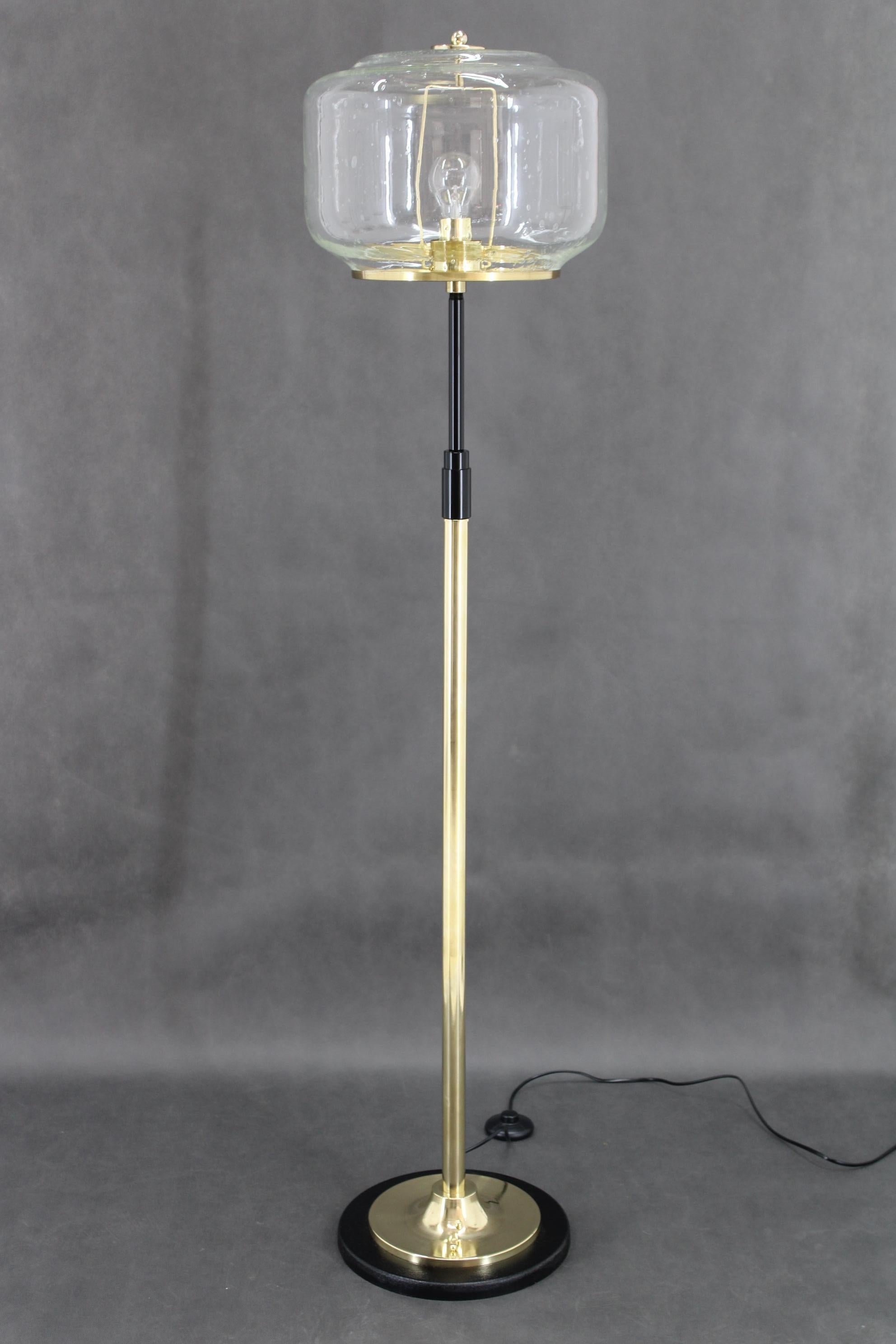 Mid-Century Modern 1970s Pair of Glass Brass Floor Lamps by Kamenicky Senov , Czechoslovakia For Sale