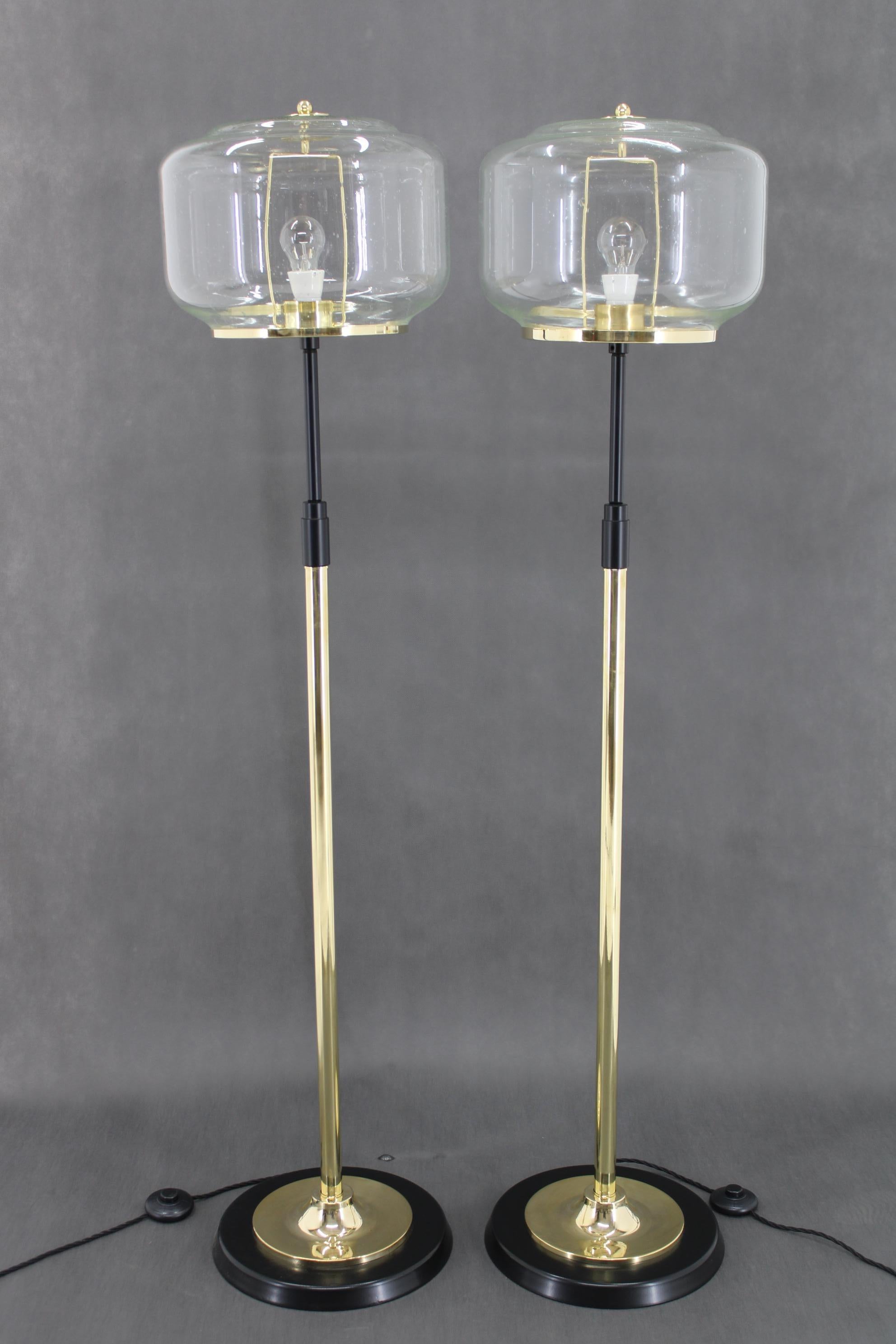 1970s Pair of Glass Brass Floor Lamps by Kamenicky Senov , Czechoslovakia In Good Condition For Sale In Praha, CZ