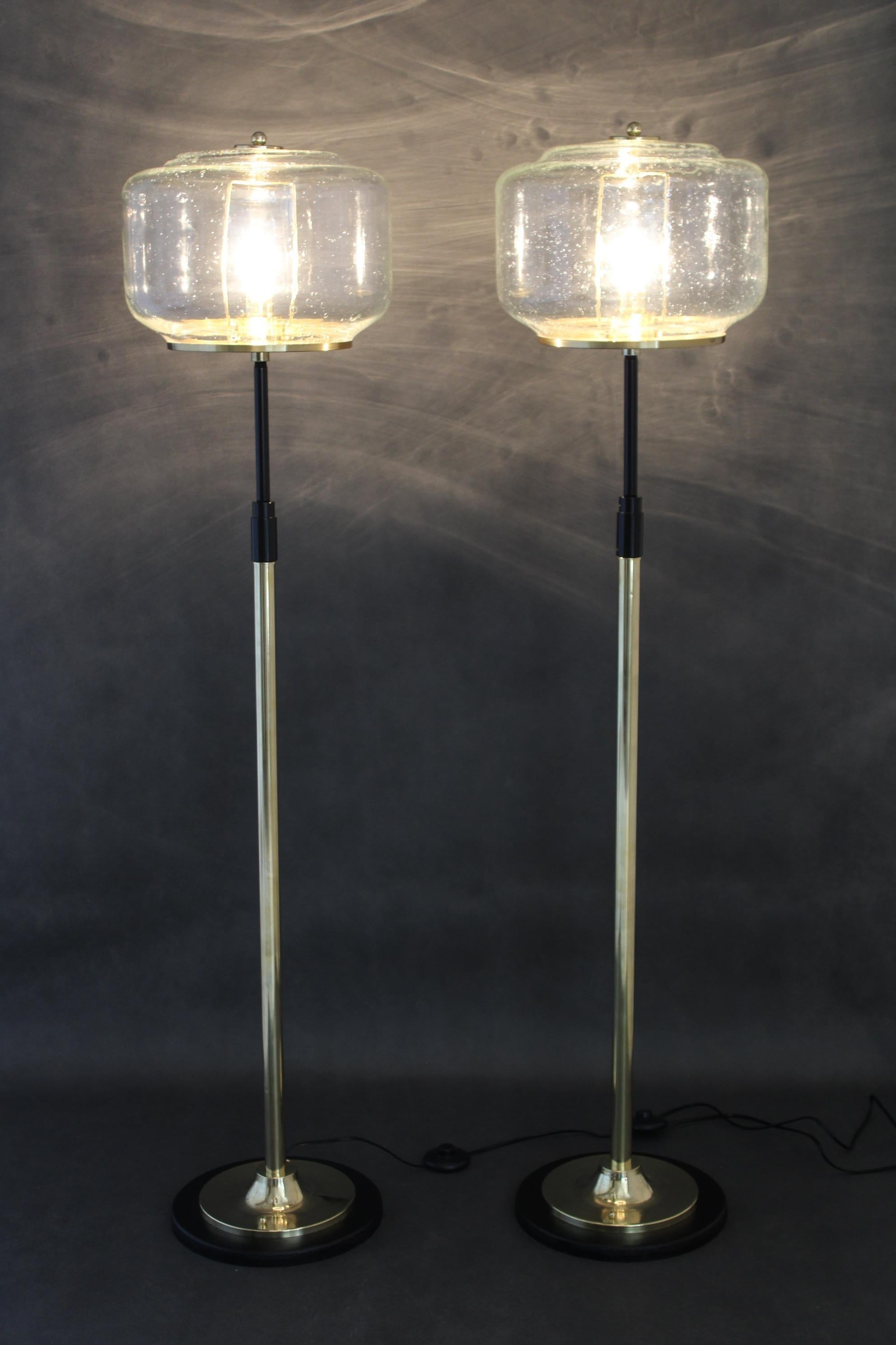1970s Pair of Glass Brass Floor Lamps by Kamenicky Senov , Czechoslovakia For Sale 4