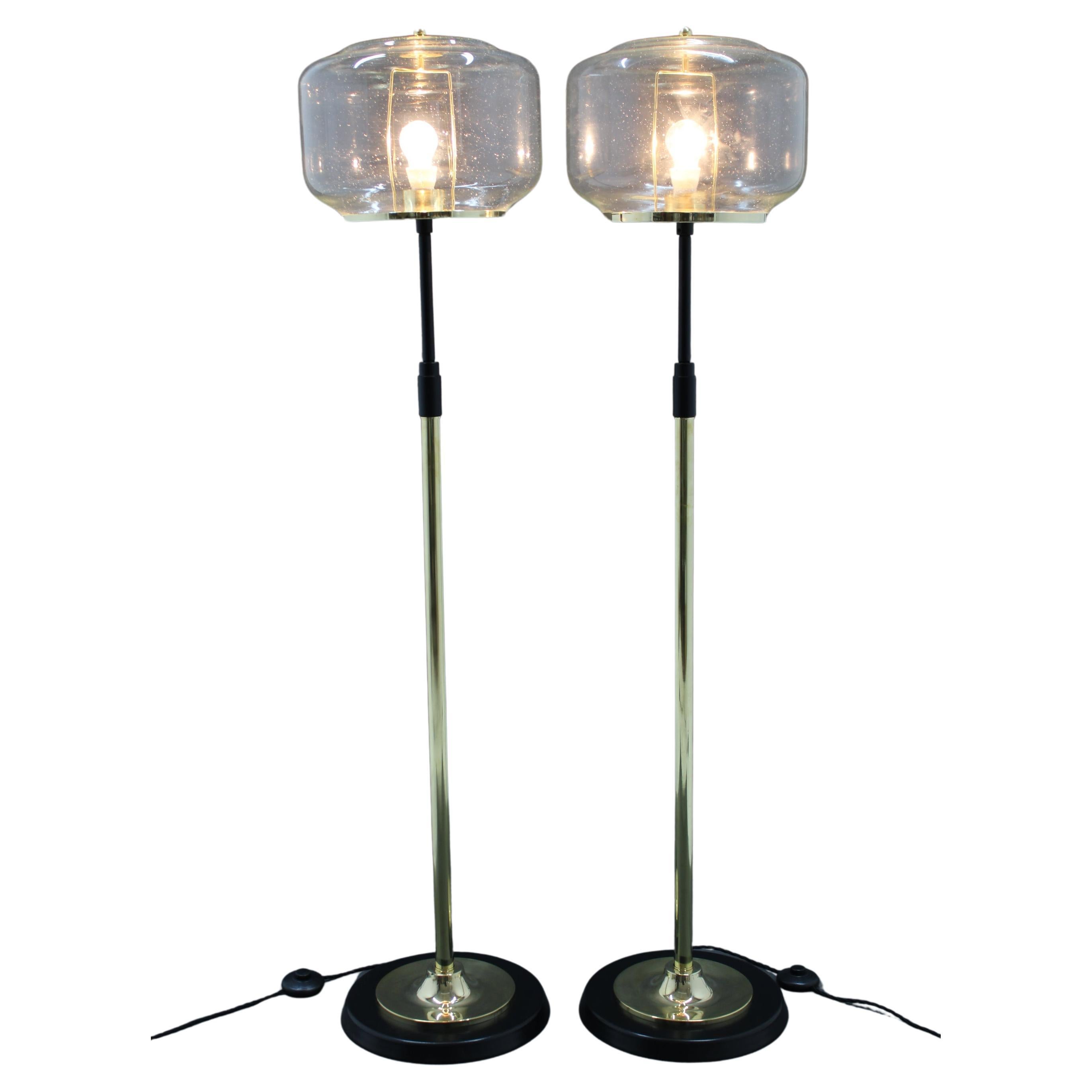 1970s Pair of Glass Brass Floor Lamps by Kamenicky Senov , Czechoslovakia For Sale