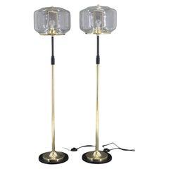 1970s Pair of Glass Brass Floor Lamps by Kamenicky Senov , Czechoslovakia