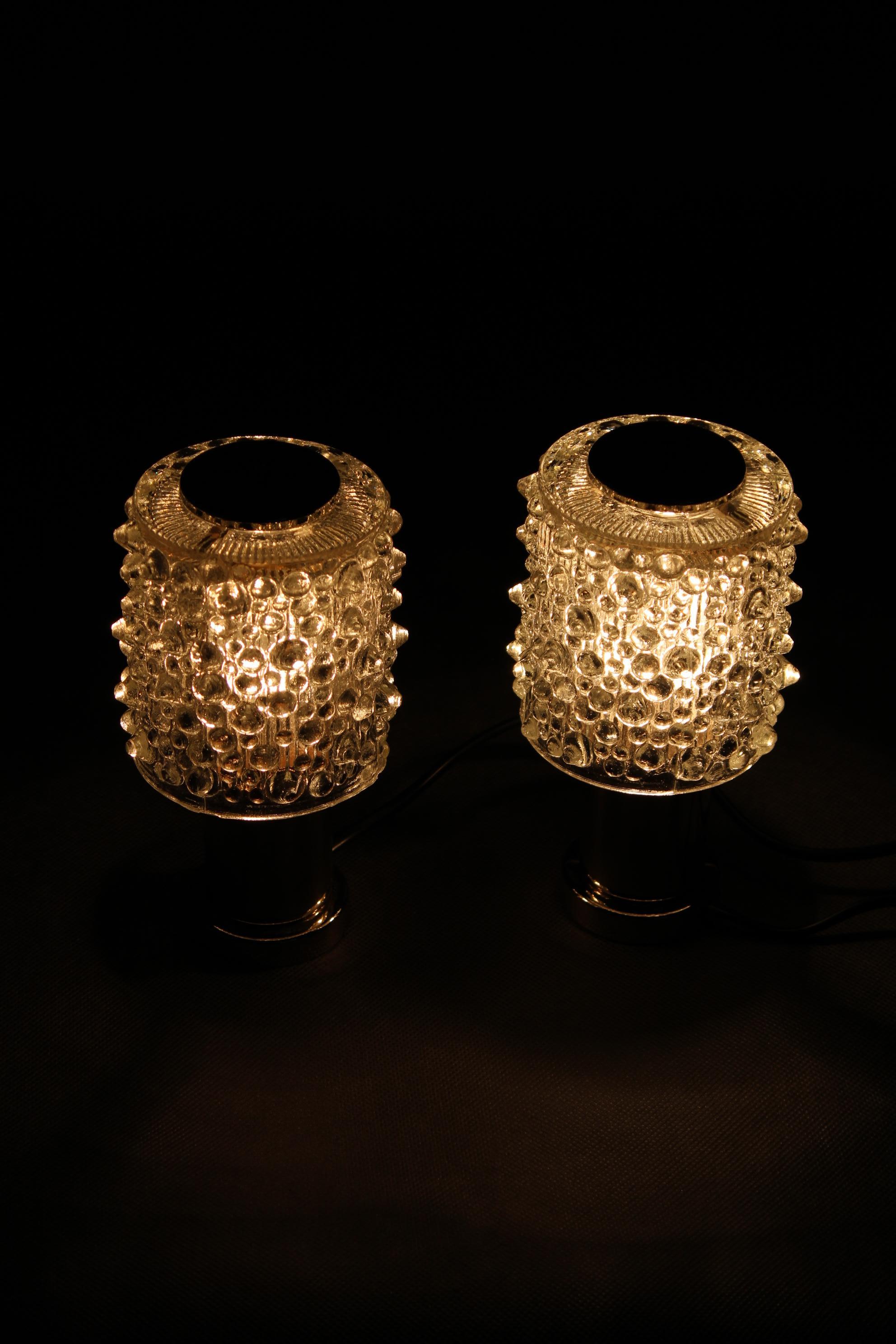 Paar Glas-Tischlampen von Kamenicky Senov, Tschechoslowakei, 1970er Jahre im Angebot 4