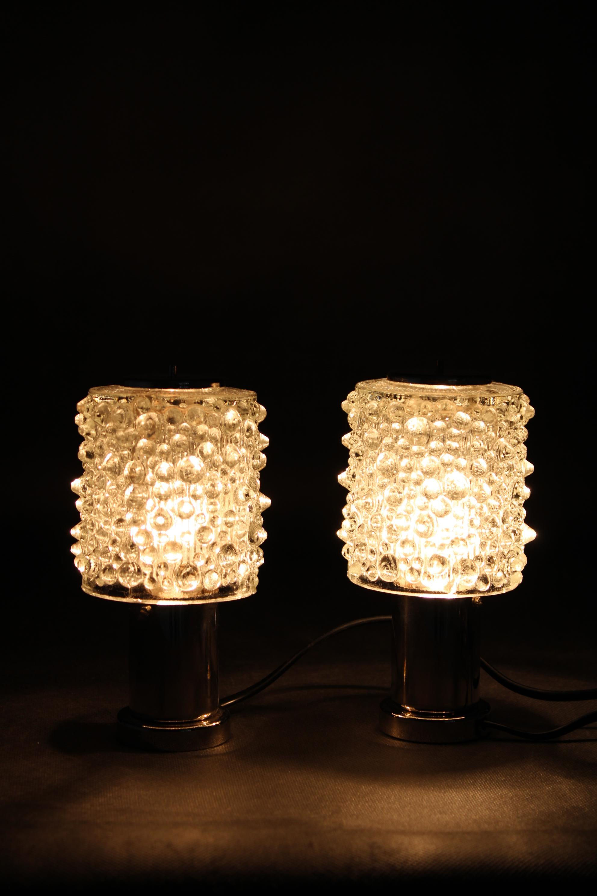 Paar Glas-Tischlampen von Kamenicky Senov, Tschechoslowakei, 1970er Jahre im Angebot 5