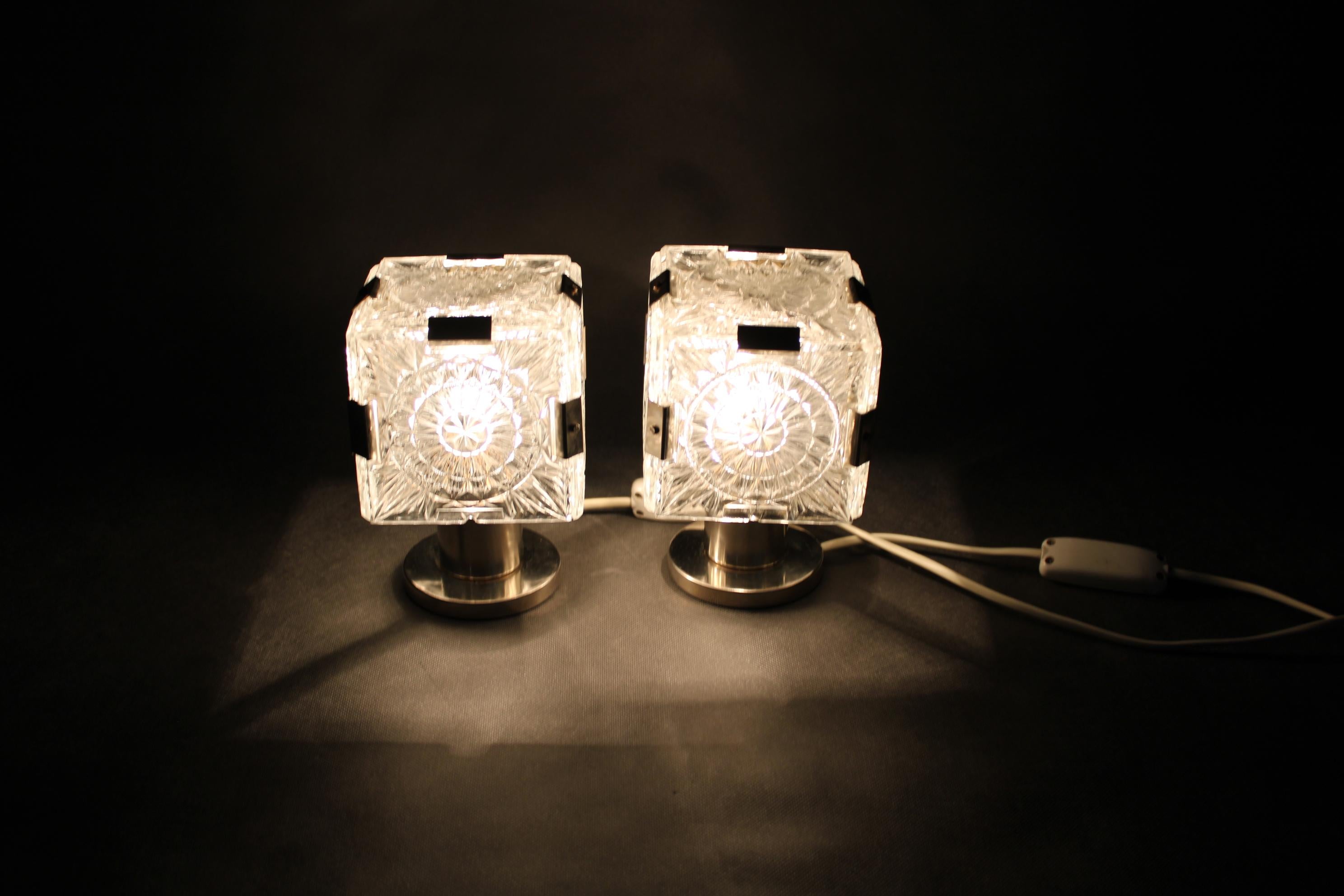 Paar Glas-Tischlampen von Kamenicky Senov, Tschechoslowakei, 1970er Jahre im Angebot 5