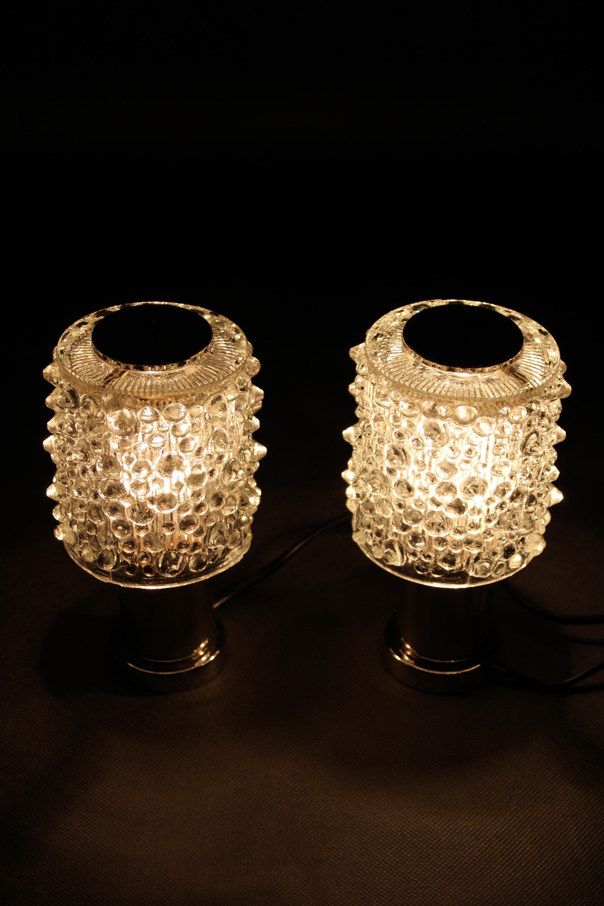 Paar Glas-Tischlampen von Kamenicky Senov, Tschechoslowakei, 1970er Jahre im Angebot 6