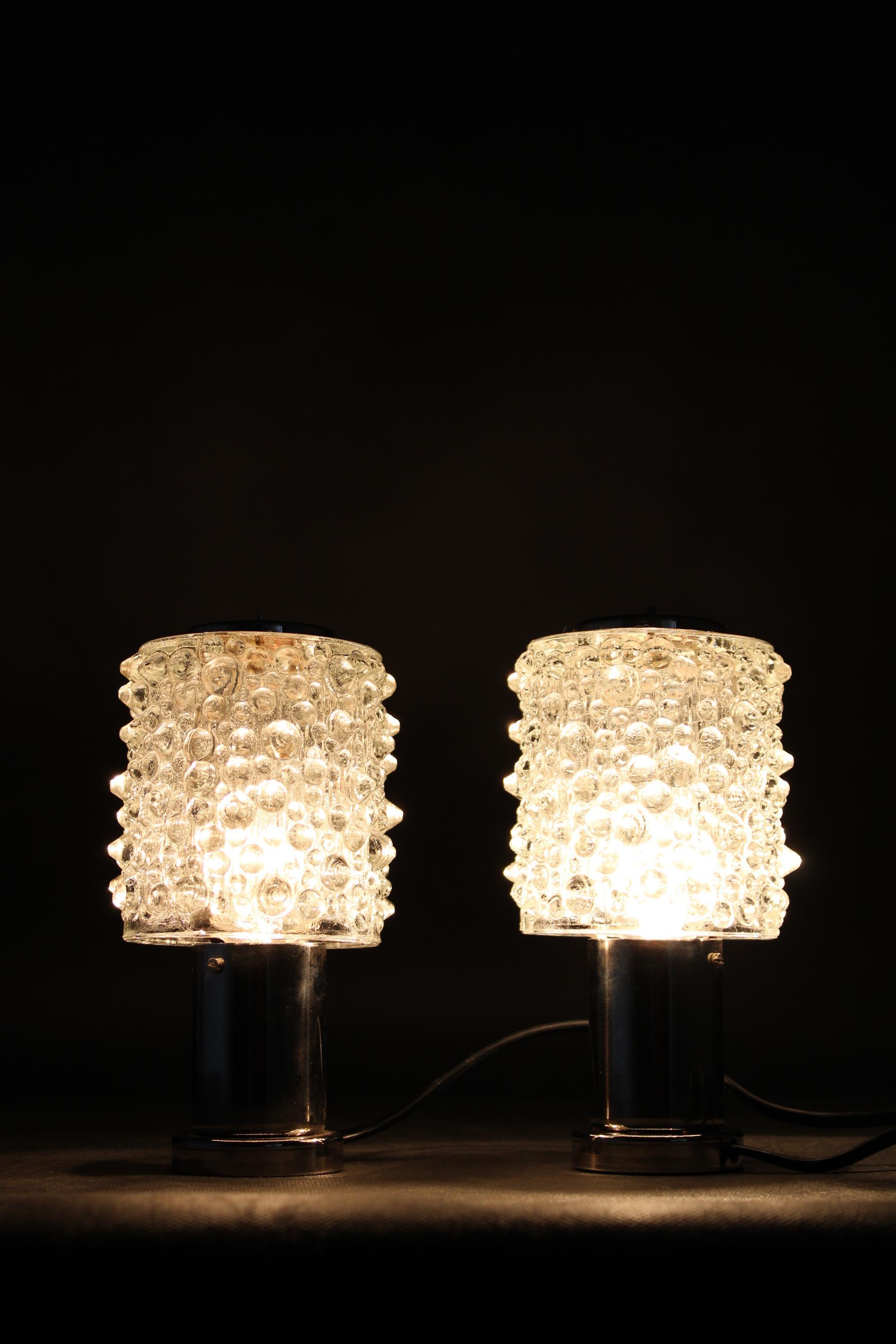 Paar Glas-Tischlampen von Kamenicky Senov, Tschechoslowakei, 1970er Jahre im Angebot 7