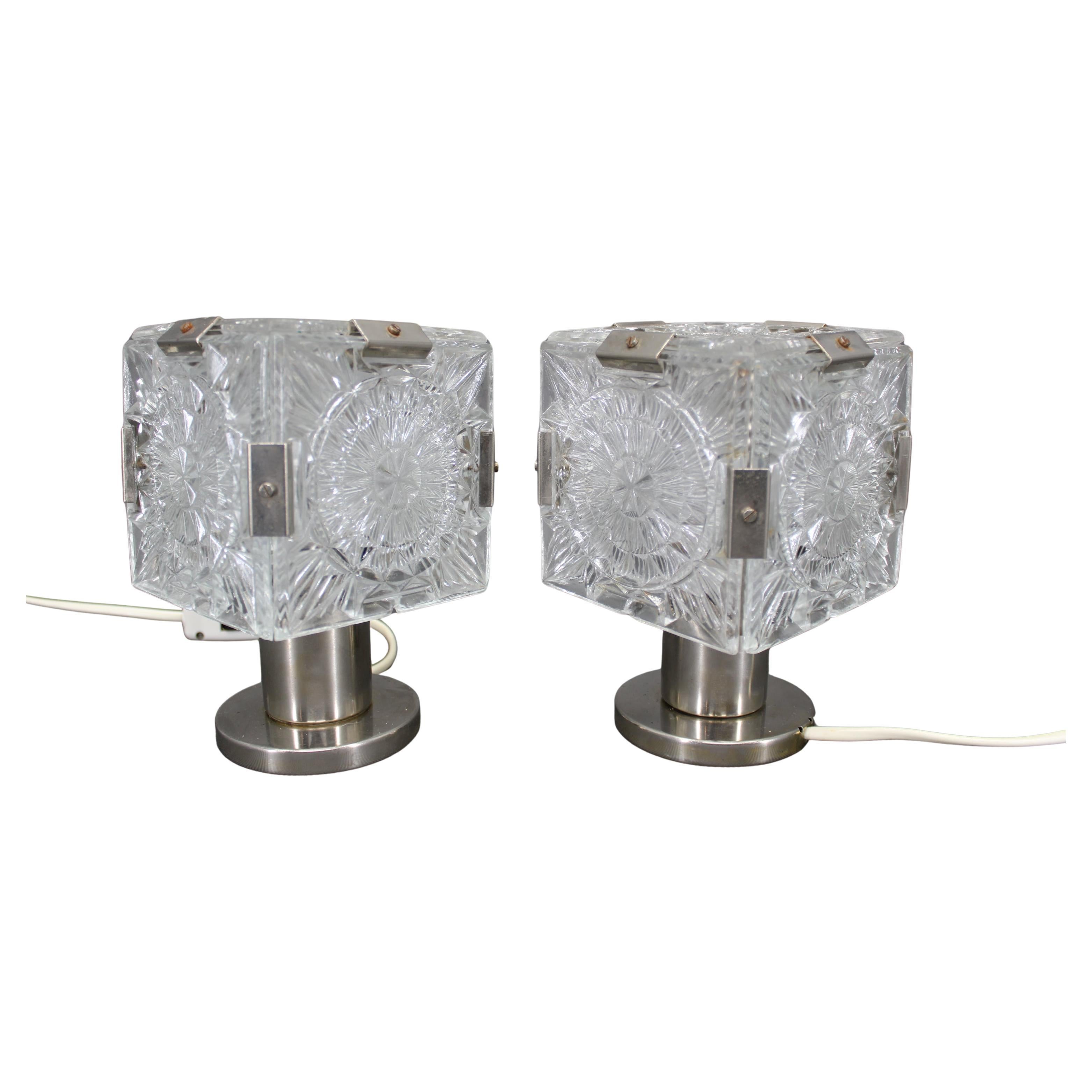 1970s Pair of Glass Table Lamps by Kamenicky Senov, Czechoslovakia