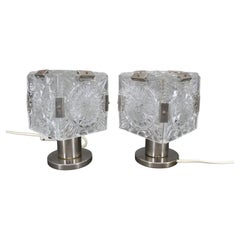 1970s Pair of Glass Table Lamps by Kamenicky Senov, Czechoslovakia