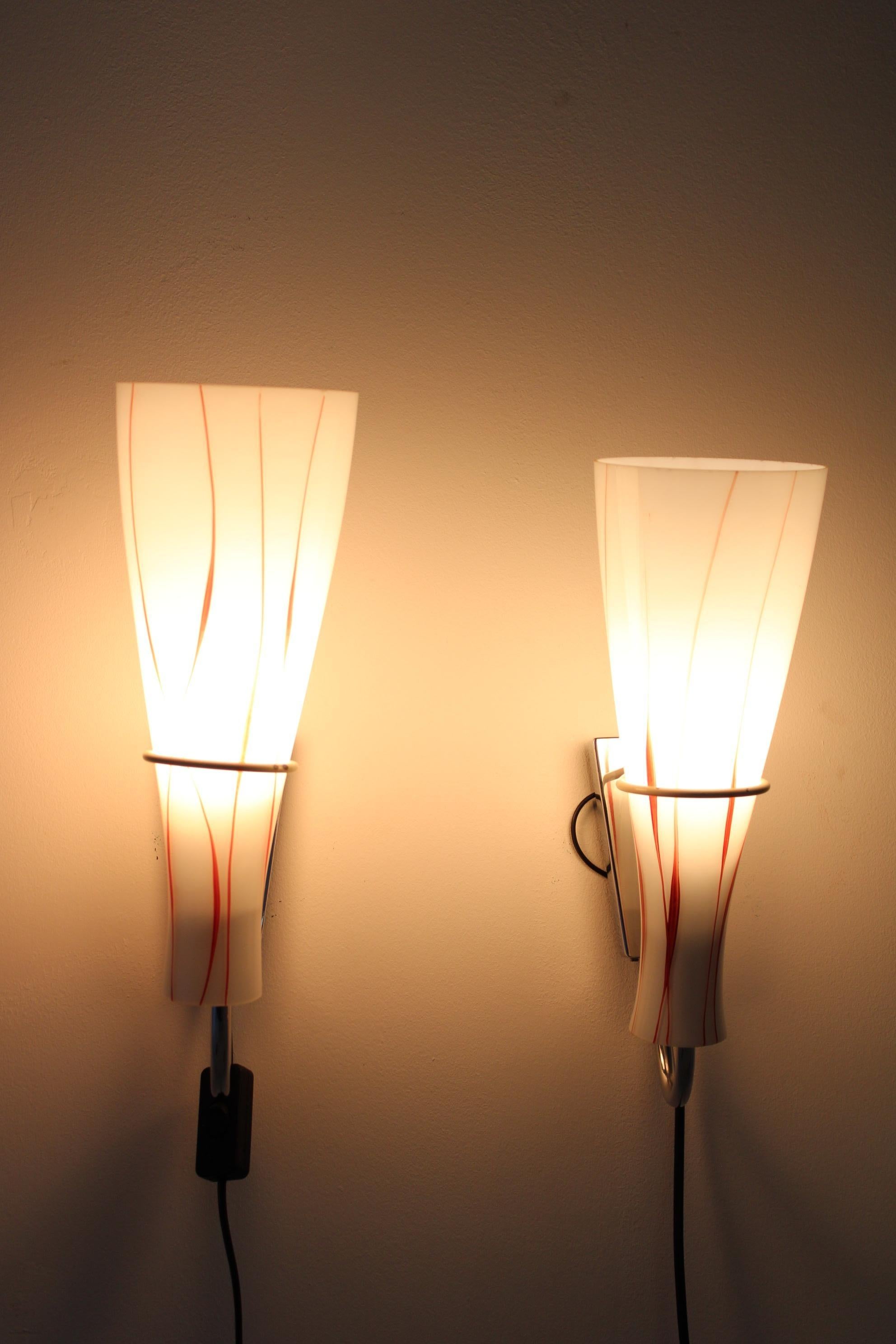1970s Pair of Glass Wall Lamps , Czechoslovakia For Sale 5