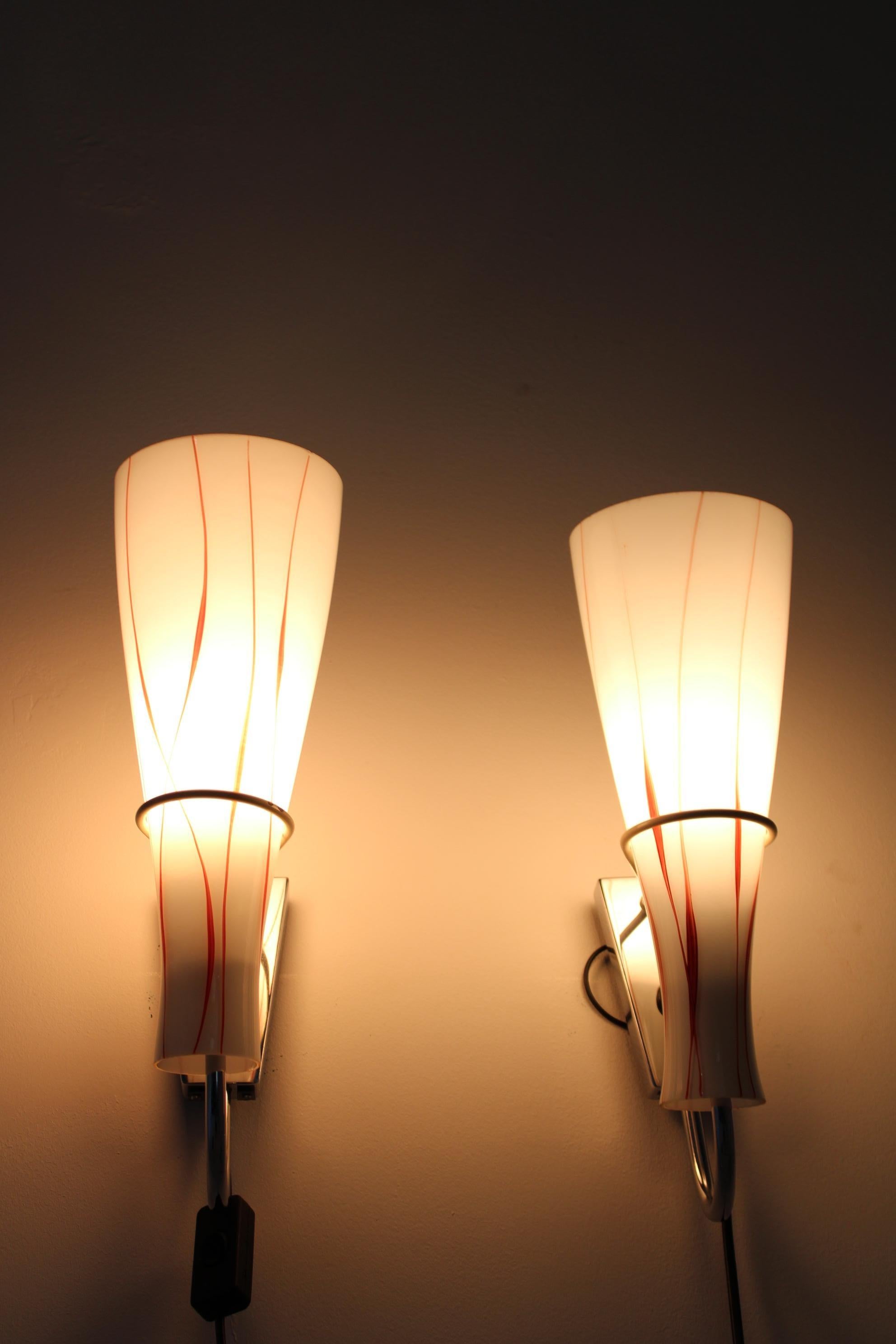 1970s Pair of Glass Wall Lamps , Czechoslovakia For Sale 6