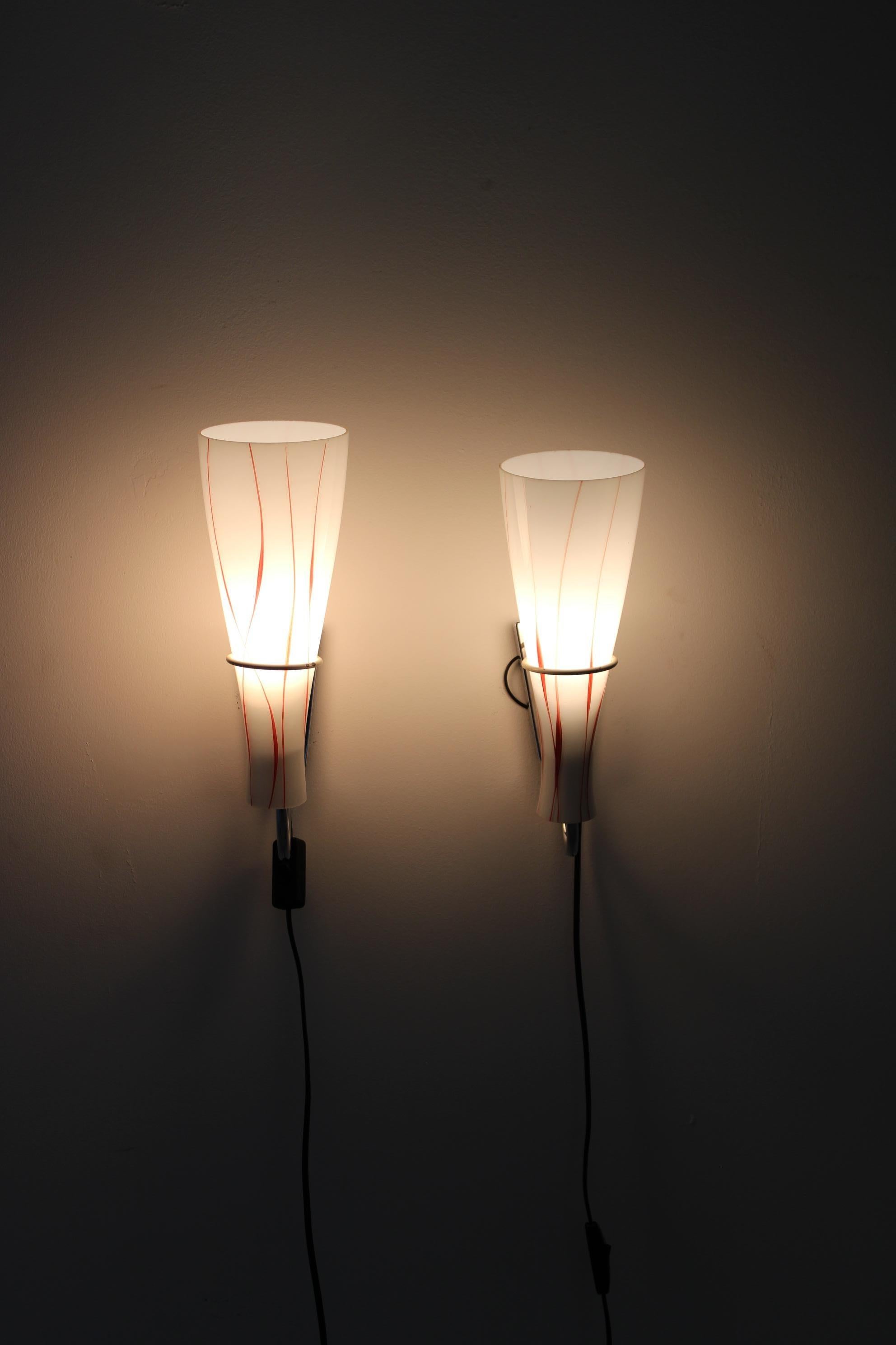 1970s Pair of Glass Wall Lamps , Czechoslovakia For Sale 7
