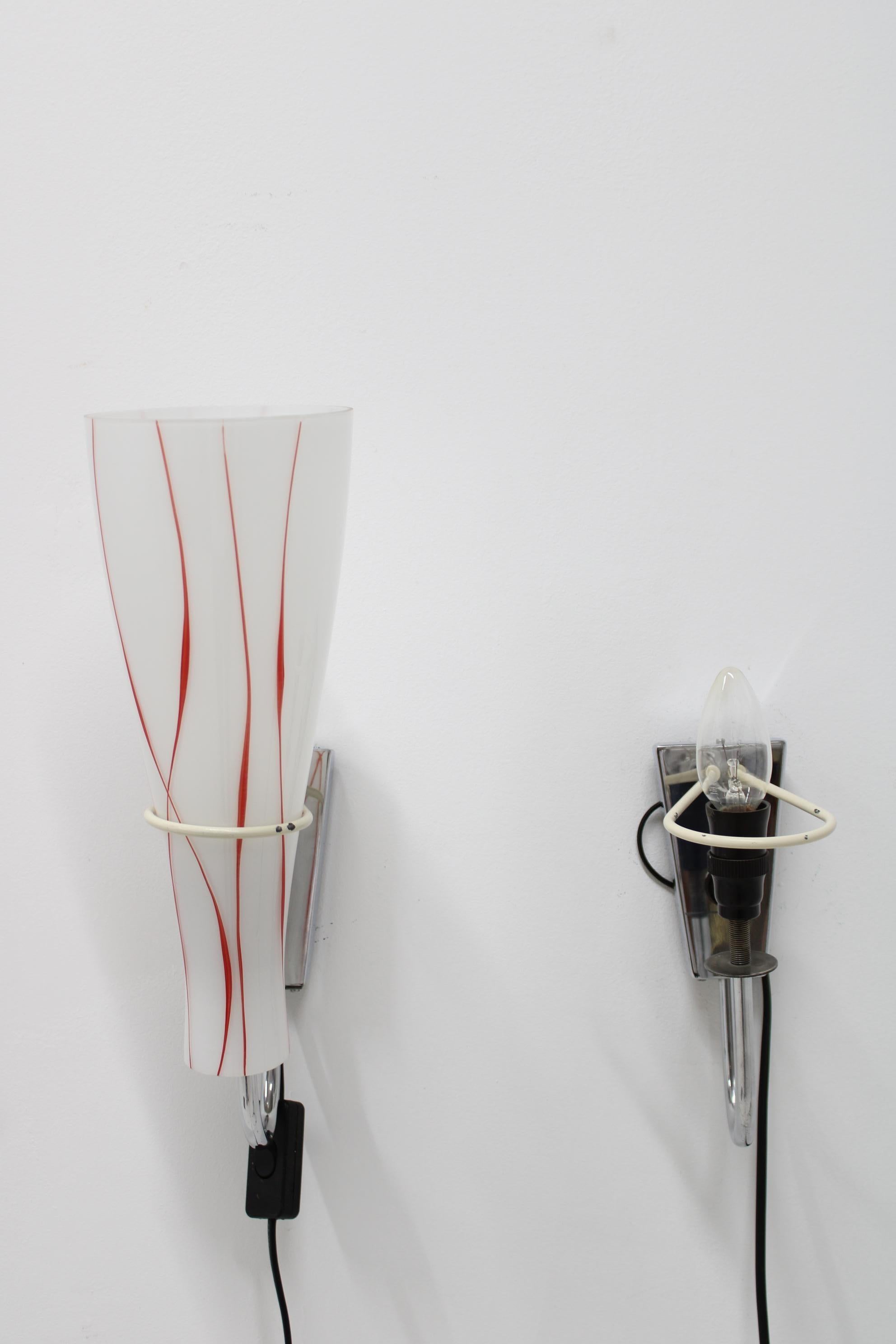 1970s Pair of Glass Wall Lamps , Czechoslovakia For Sale 3