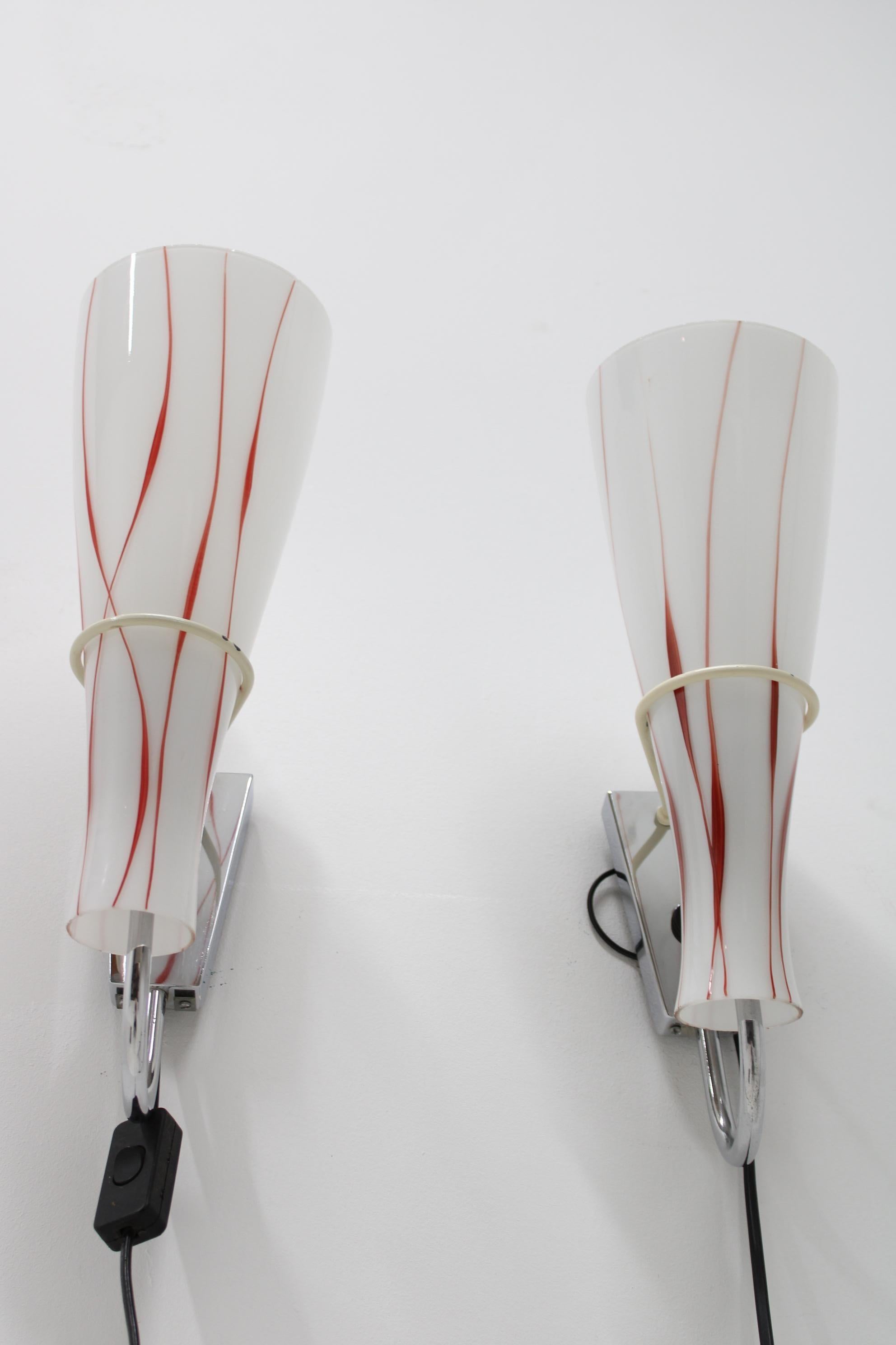 1970s Pair of Glass Wall Lamps , Czechoslovakia For Sale 4