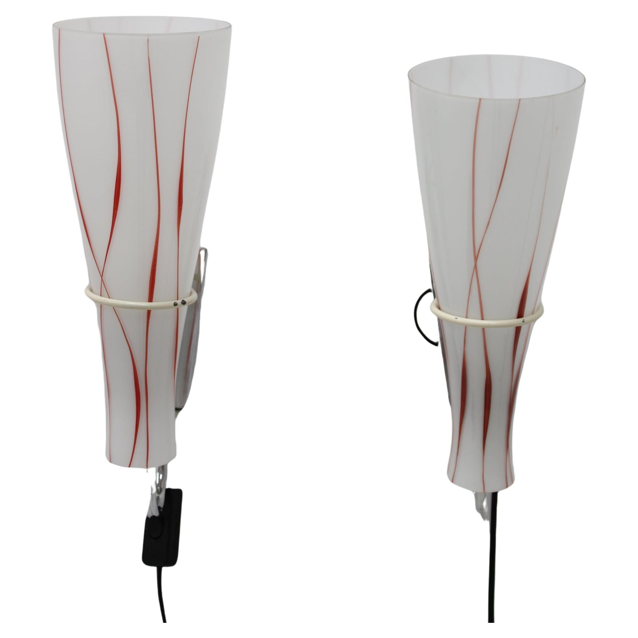 1970s Pair of Glass Wall Lamps , Czechoslovakia