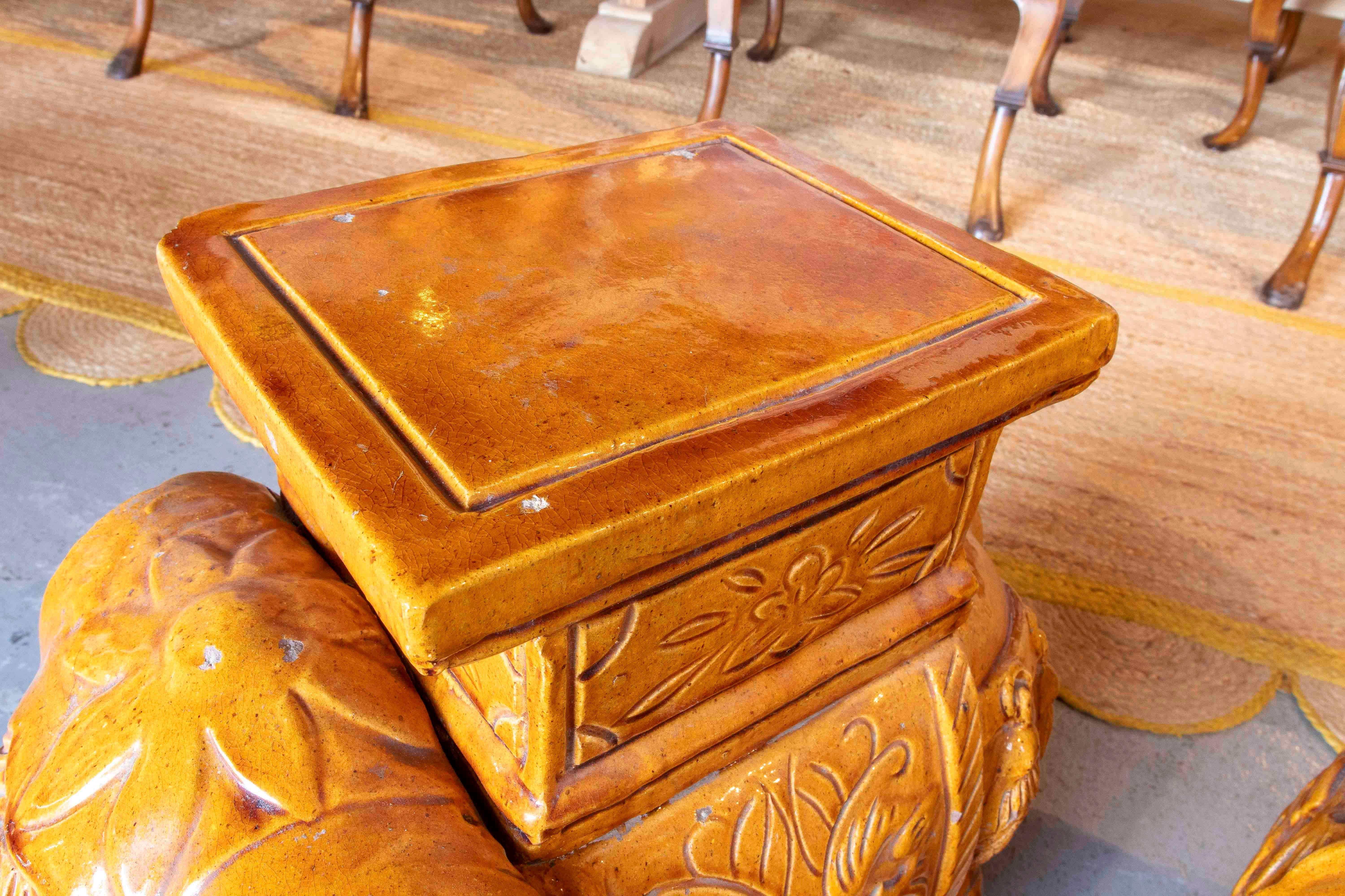 1970s Pair of Glazed Ceramic Elephant Table/Stools, Asian Style For Sale 2