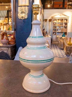 1970s Pair of Glazed Ceramic Table Lamps with Green Stripes