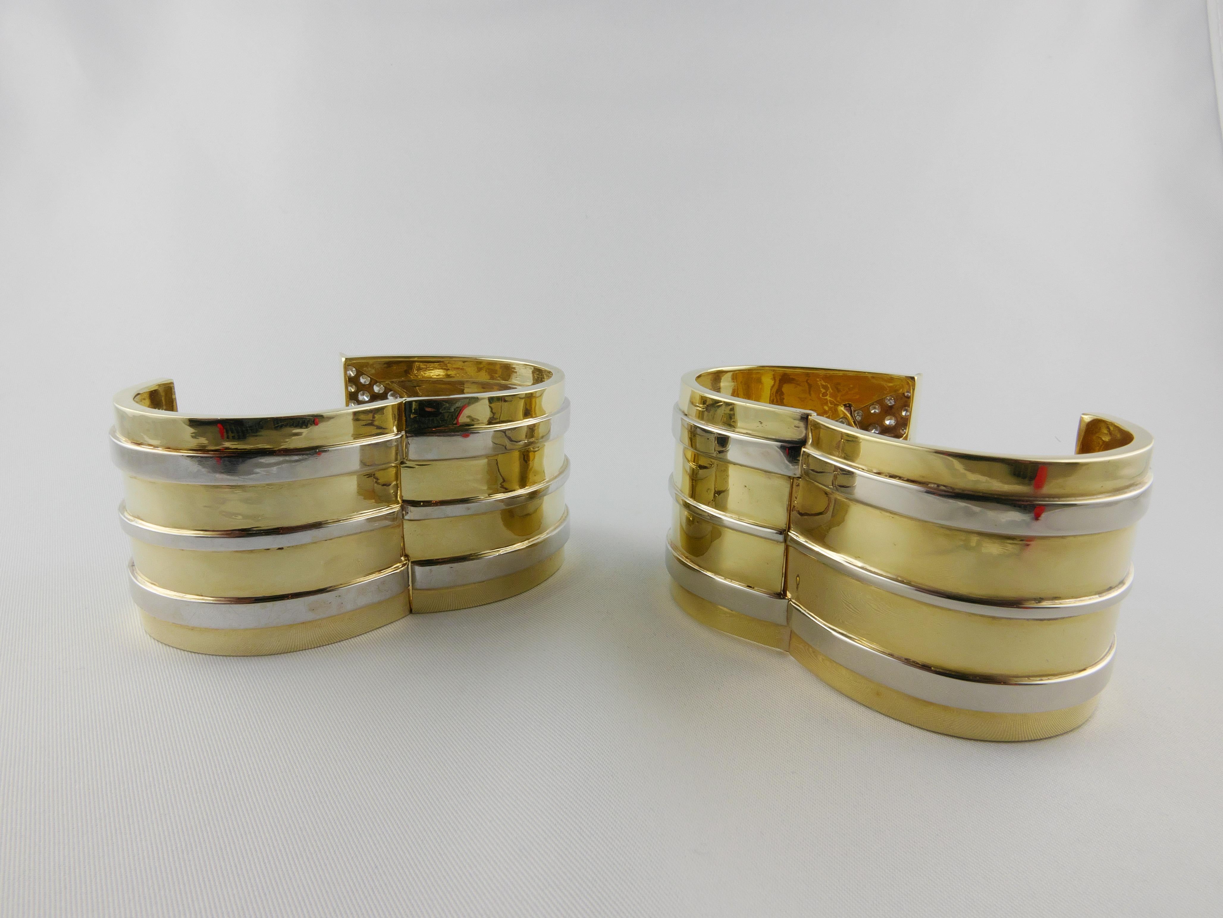 Women's 1970s Pair of Gold and Diamond Cuffs