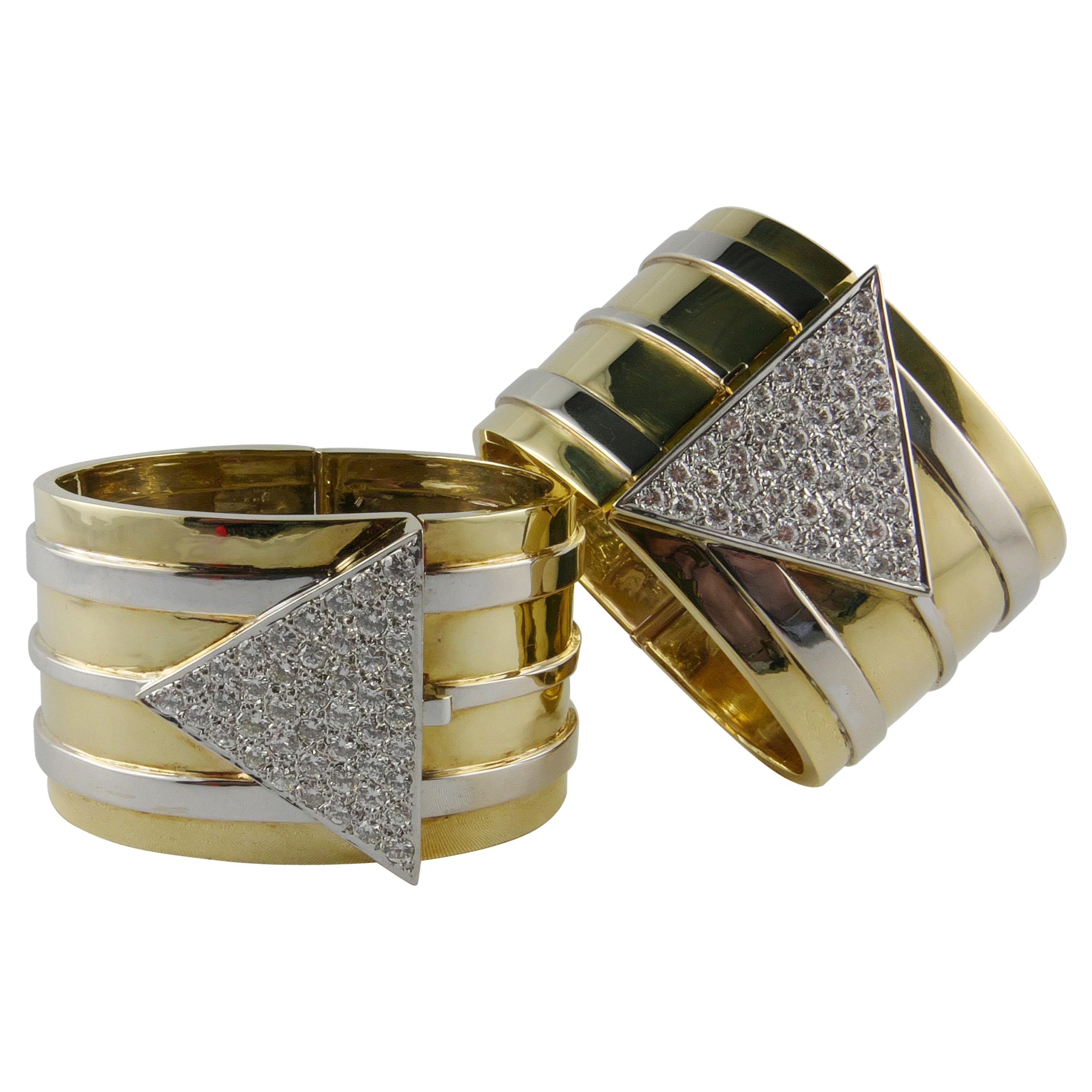1970s Pair of Gold and Diamond Cuffs