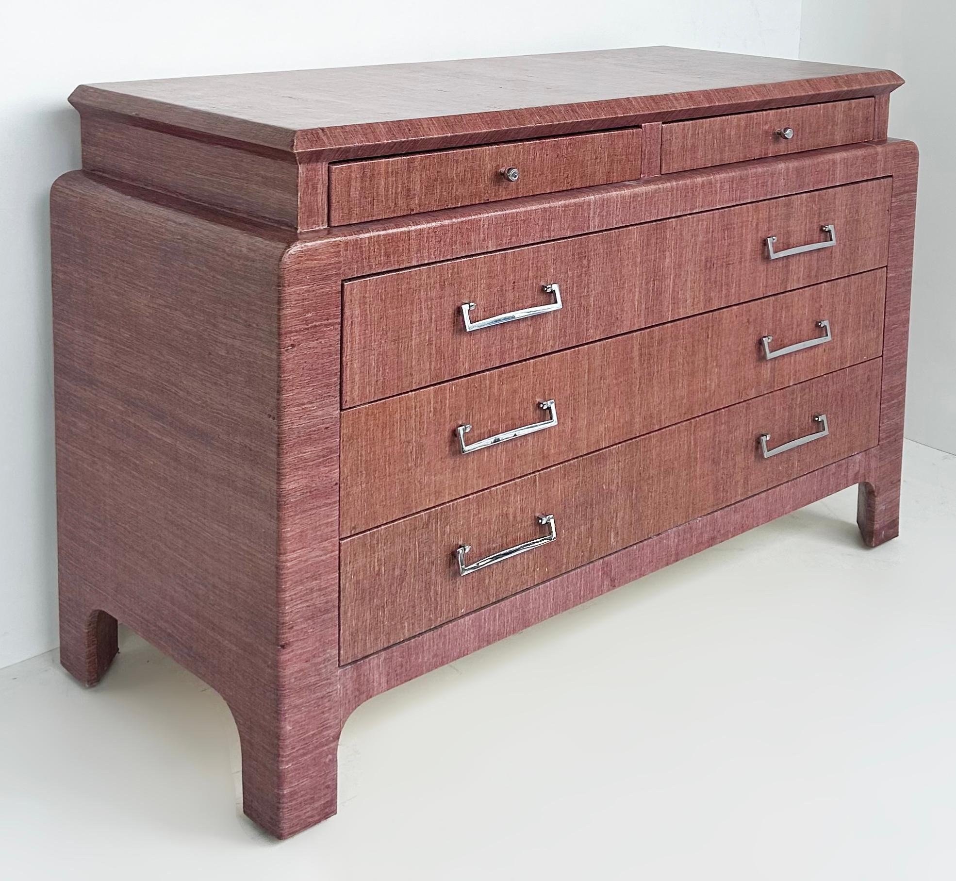 Modern 1970s Pair of Grass Cloth Clad Chests of Drawers, Harrison Van Horn For Sale